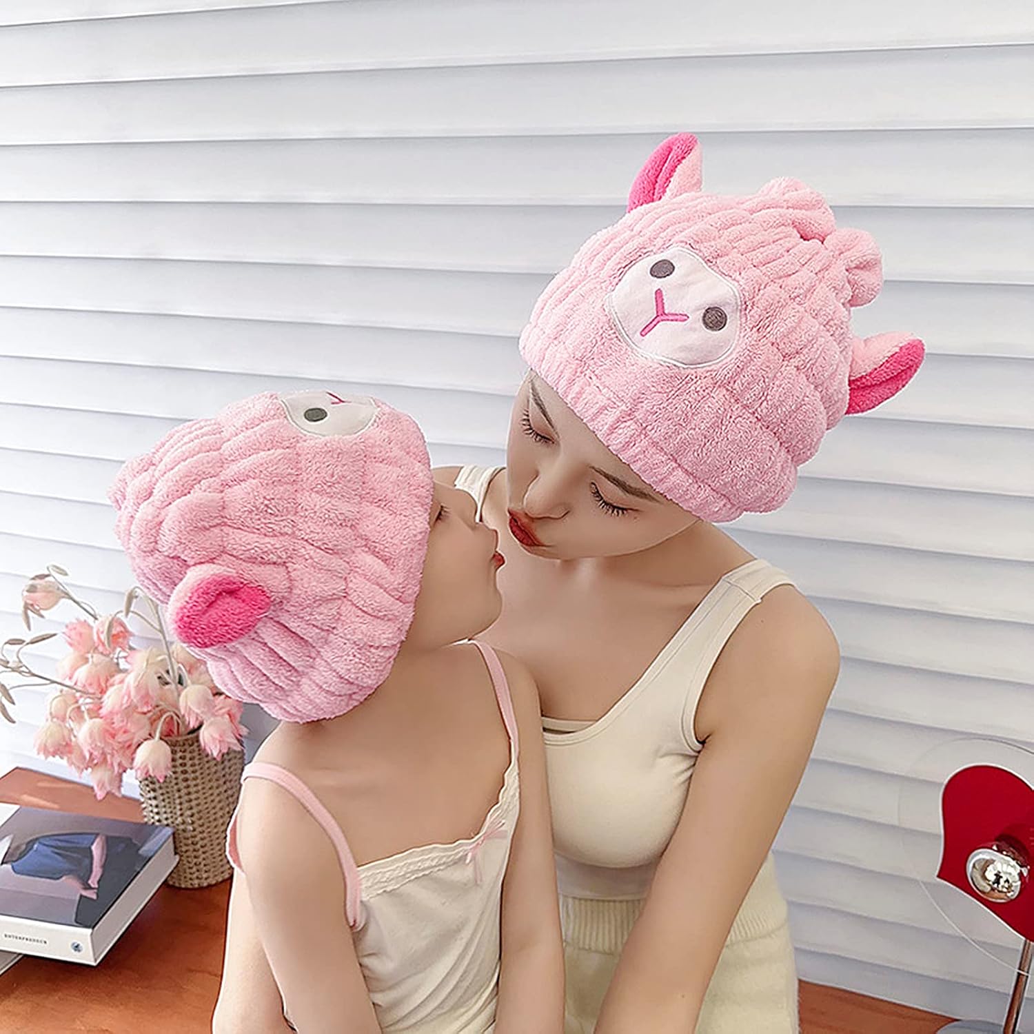 Cute Plush Lamb Hair Drying Cap with Ears