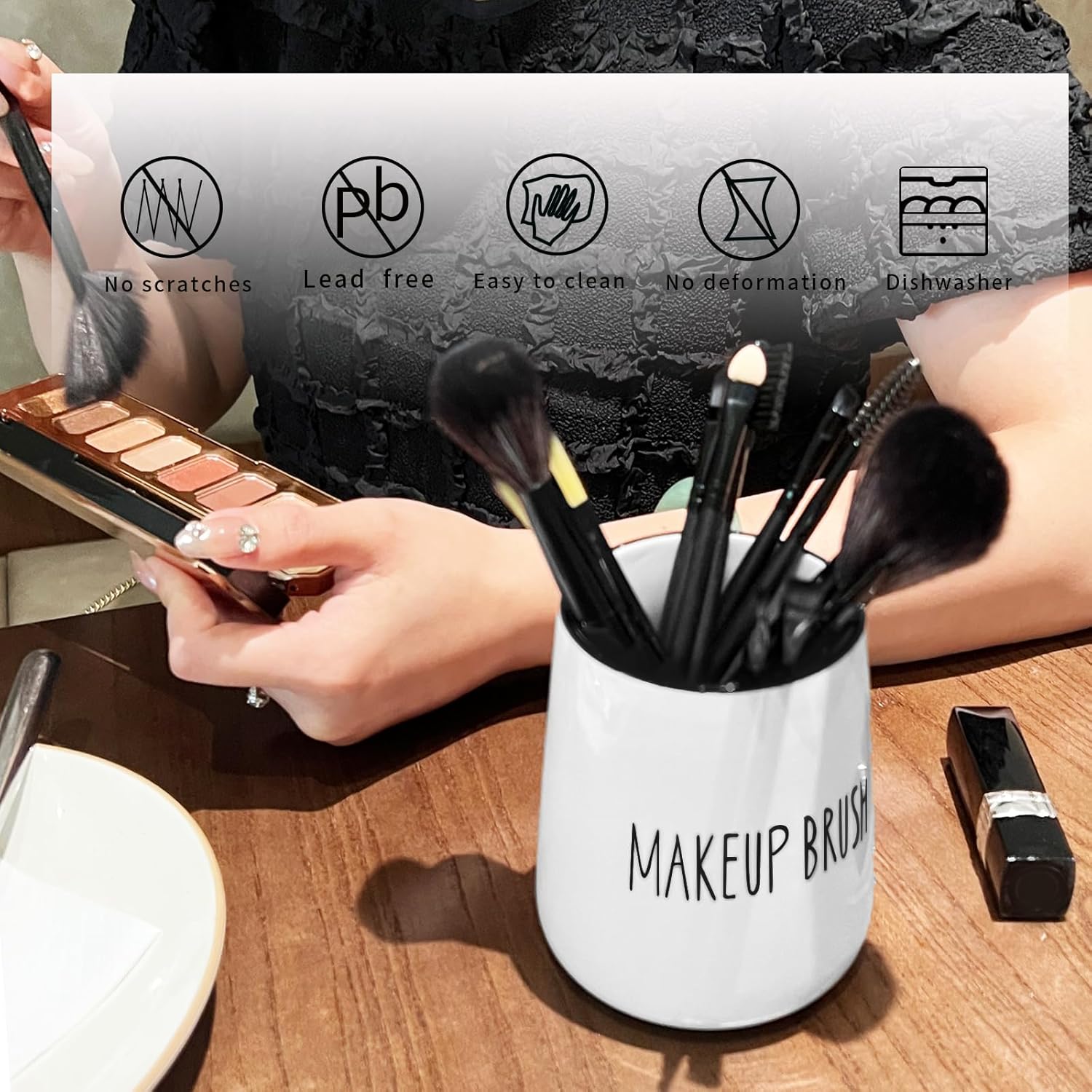 LEETOYI Ceramic Makeup Brush Holder White