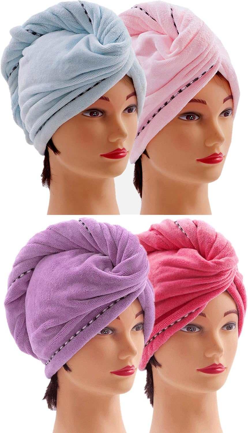 CC CAIHONG 4 Pack Microfiber Hair Towel Wrap