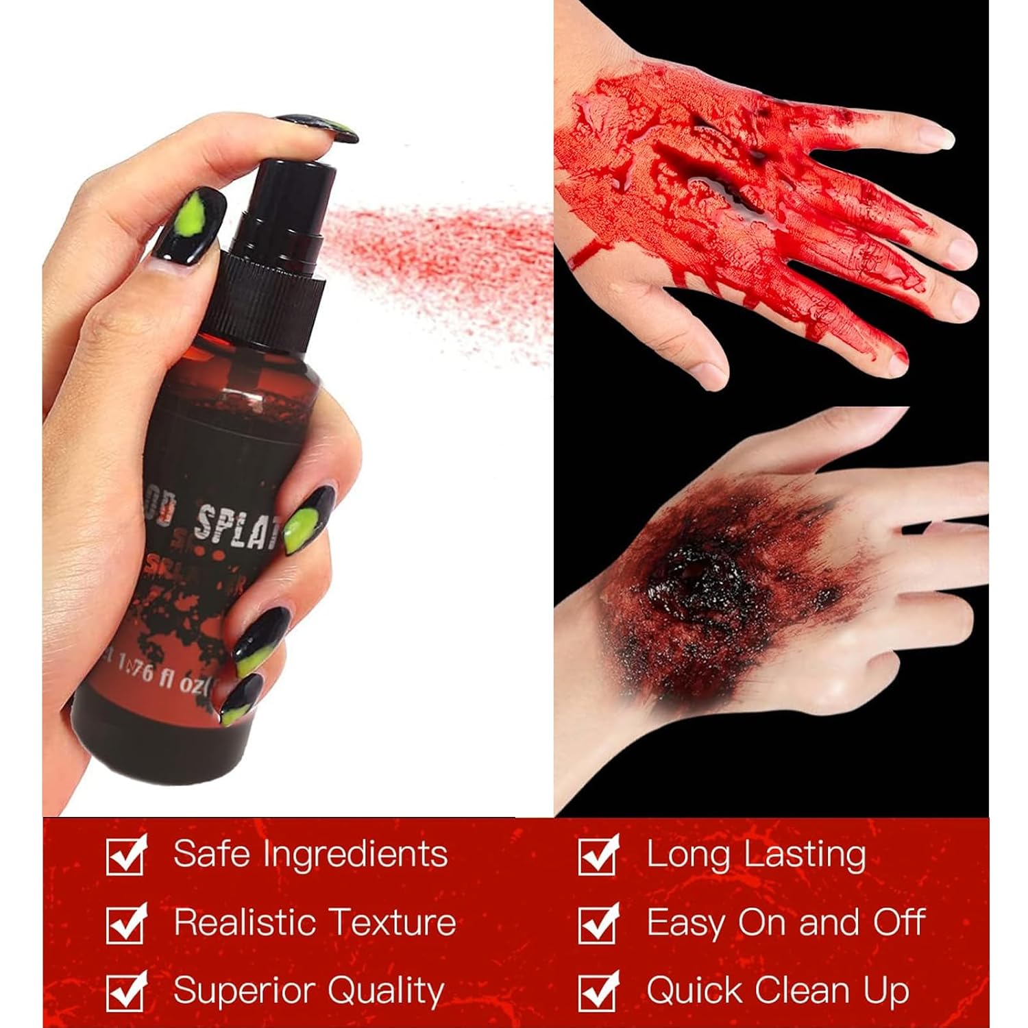 Qawnfy 2PCS Halloween Fake Blood Kit Realistic Washable