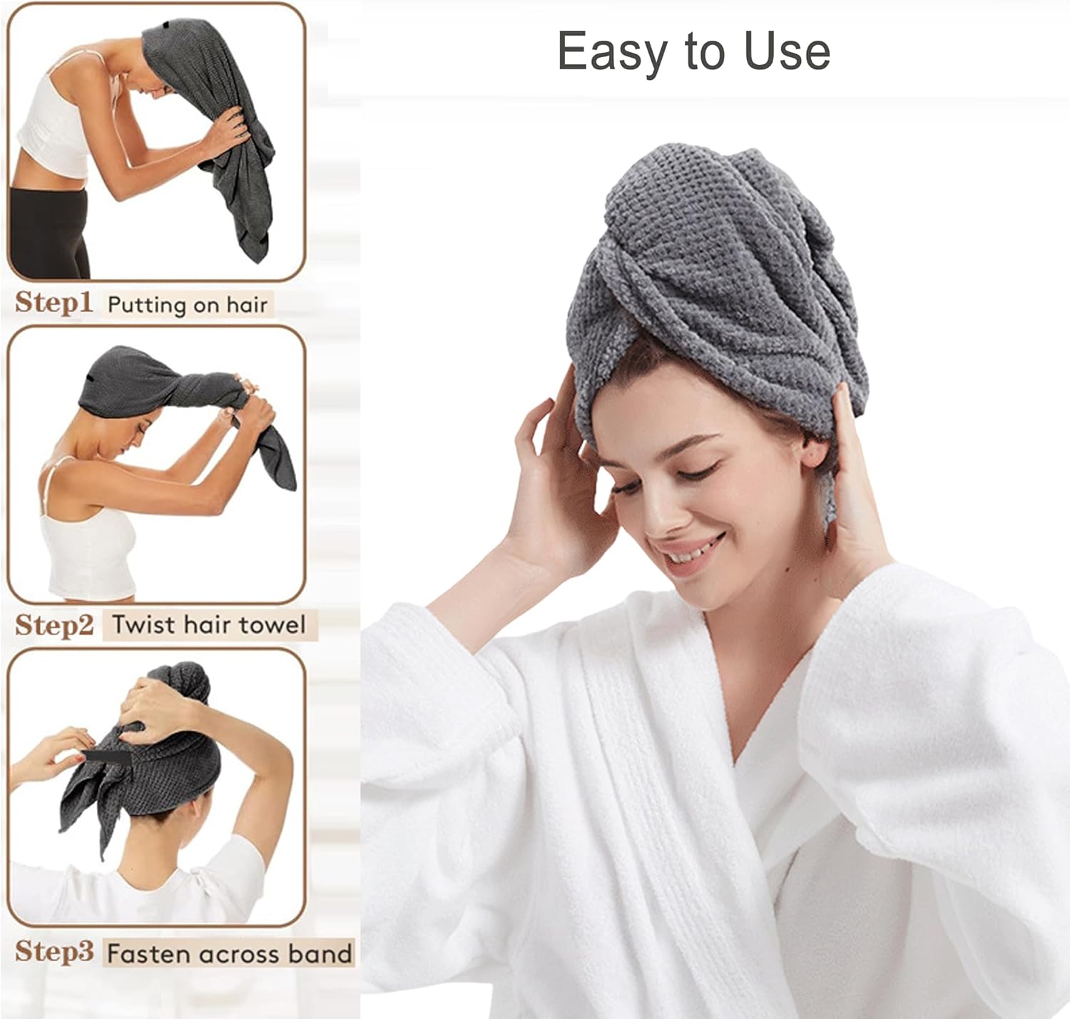 SURPRISE PIE Women Microfiber Hair Towel Wrap - Grey
