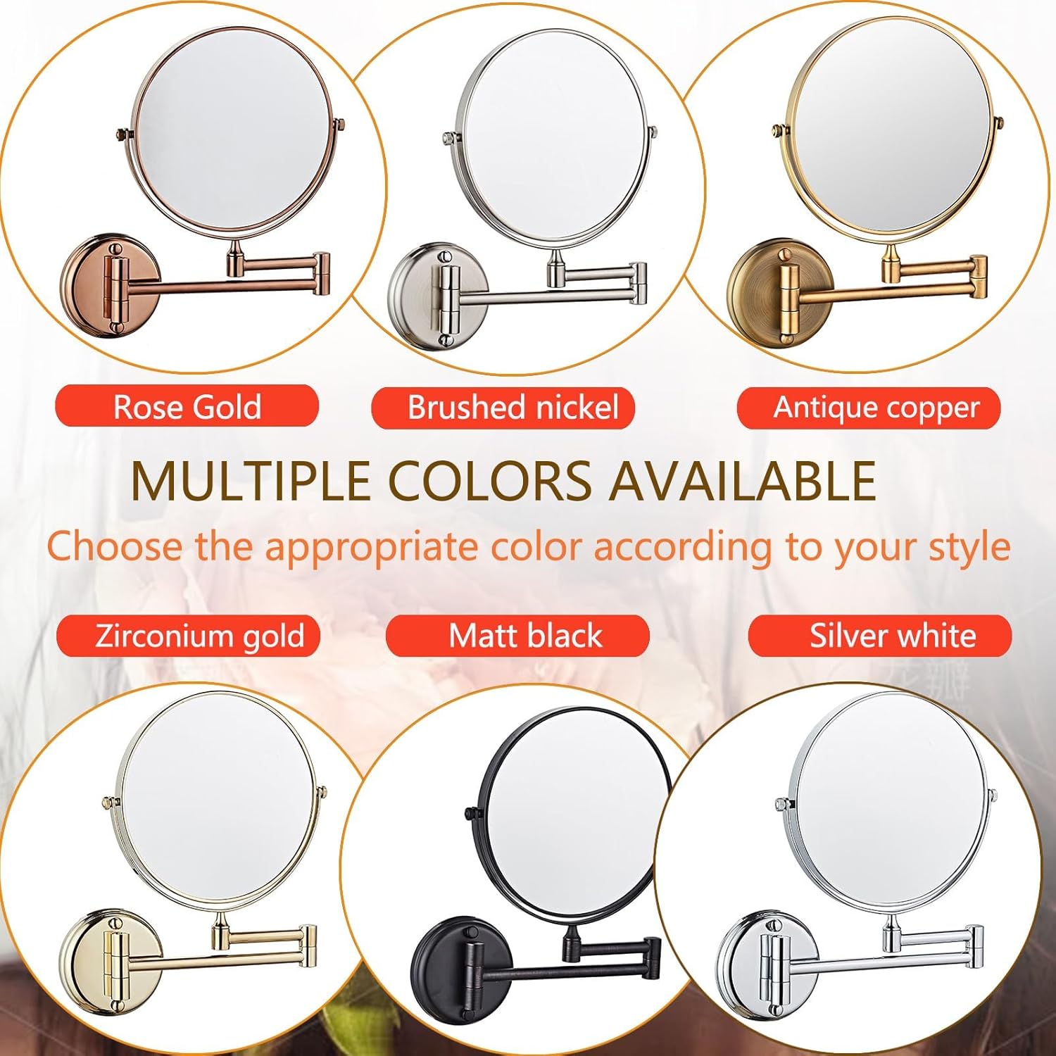 8 Wall Mounted Makeup Mirror 3X5X10X Magnification Double-Sided