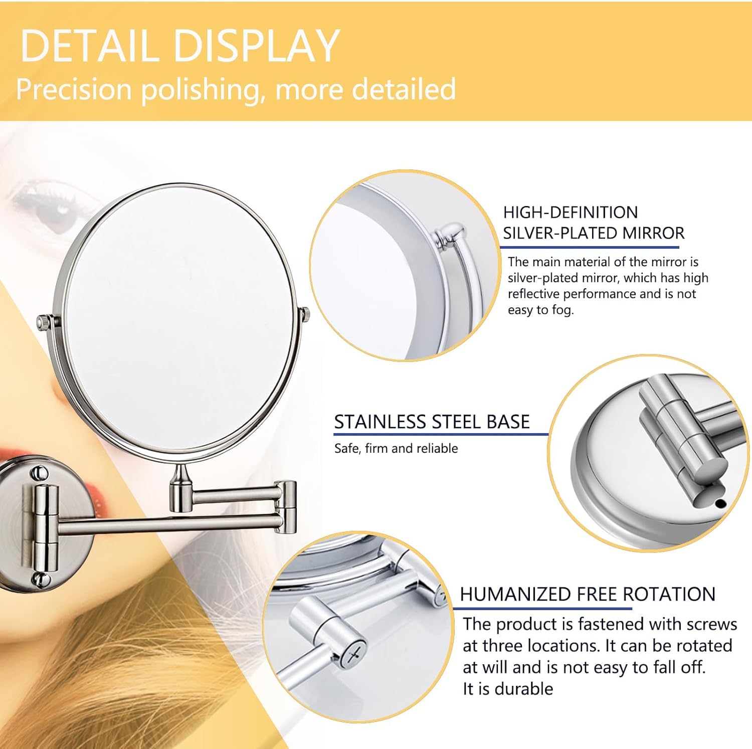 8 Wall Mounted Makeup Mirror 3X5X10X Magnification Double-Sided