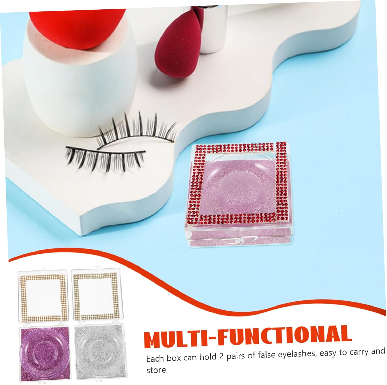 2pcs Rhinestone Eyelash Storage Box Stylish Case for Travel 1