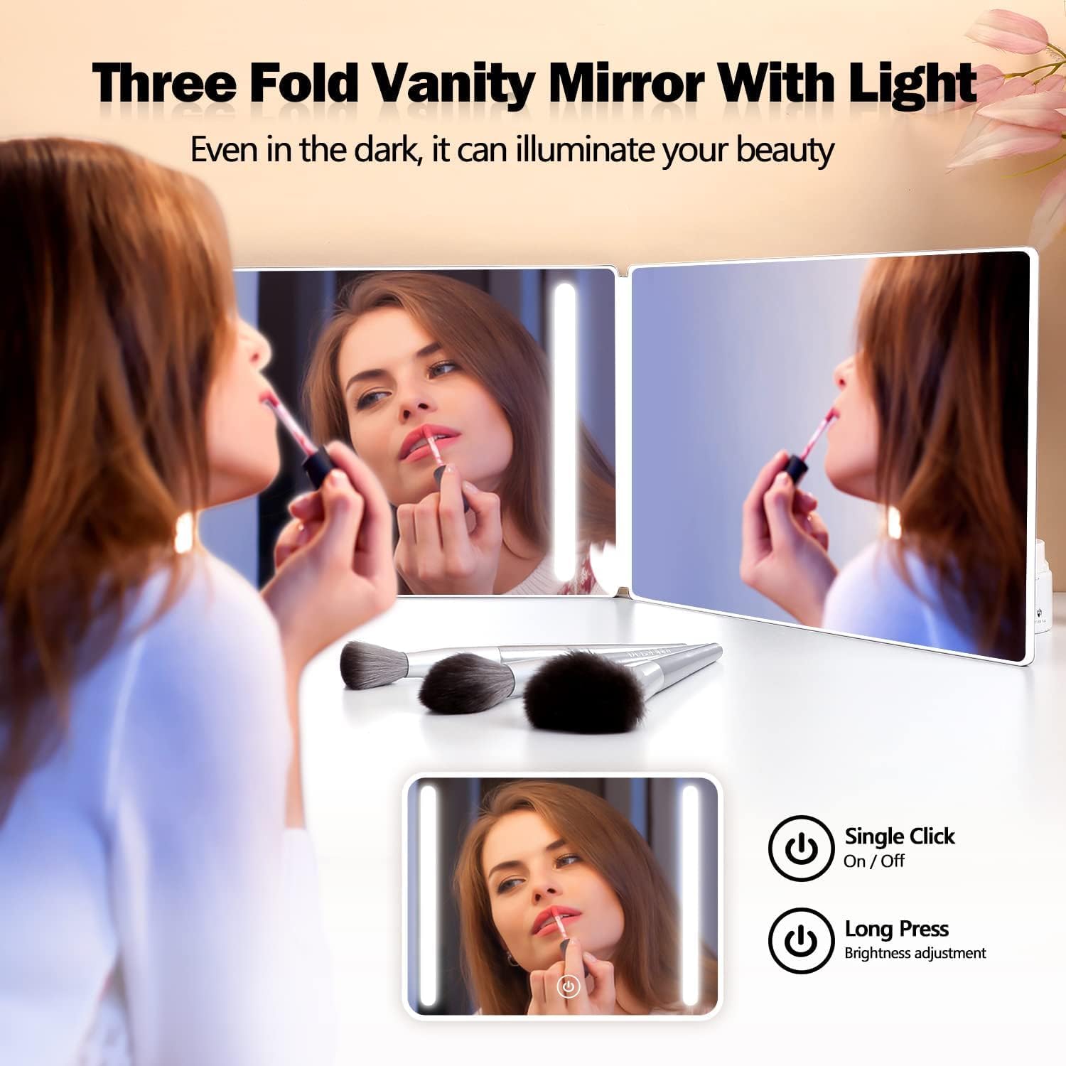 JANMPASK 3 Way Mirror with Light and Retractable Hooks