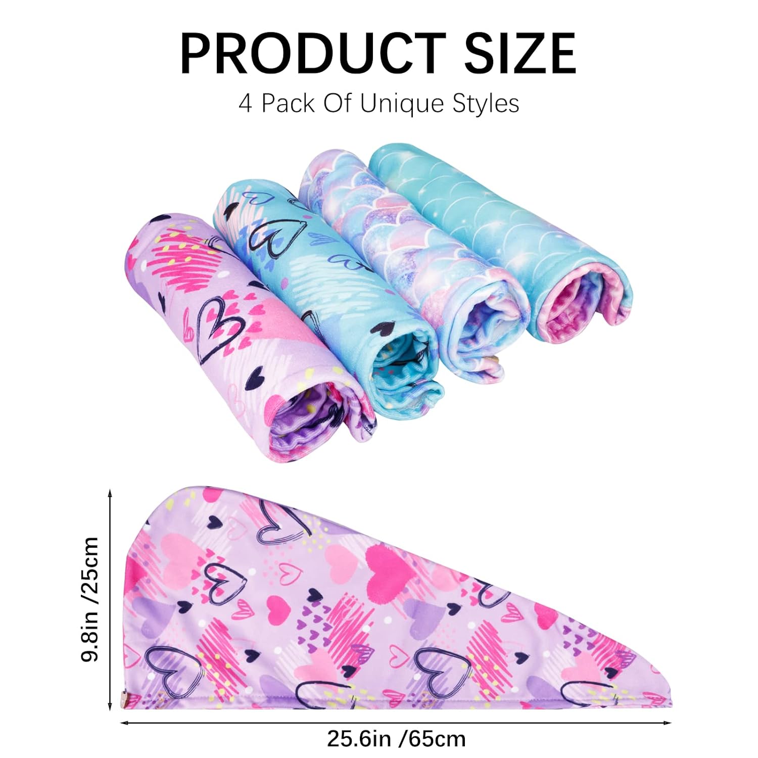 RETON 4 Pack Microfiber Hair Towels for Kids Girls Women