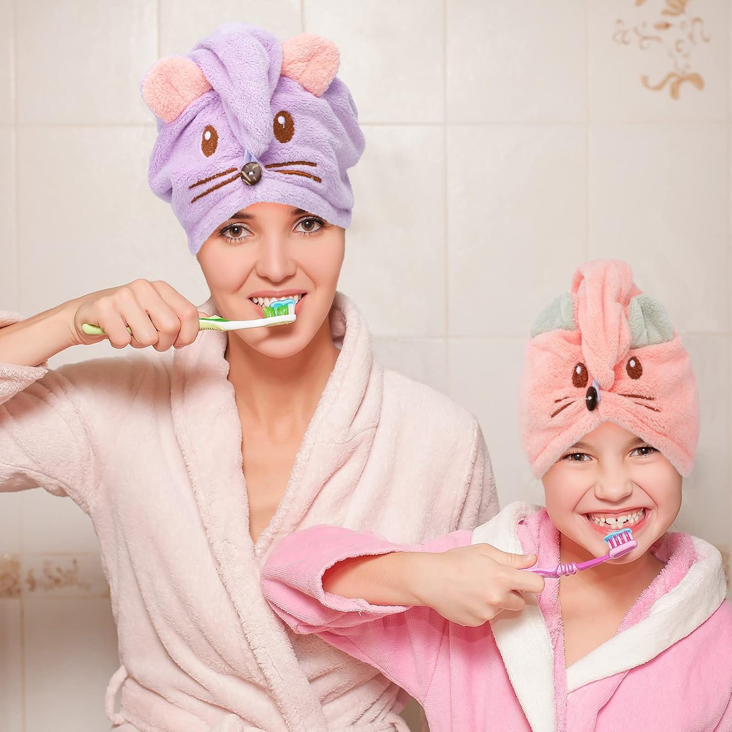 Whaline 2 Pack Quick Dry Hair Towel for Parent and Child