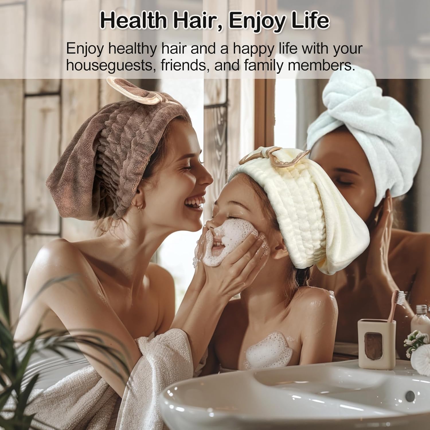 Jseng Microfiber Hair Towel Caps with Bowtie 3 Packs for Women