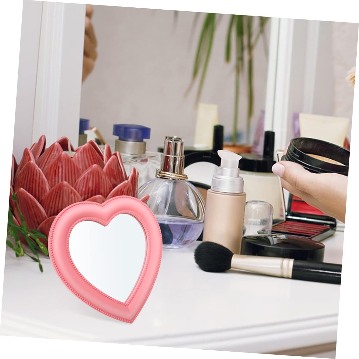 Angoily Elegant Heart Shape Wall Mounted Makeup Mirror 1