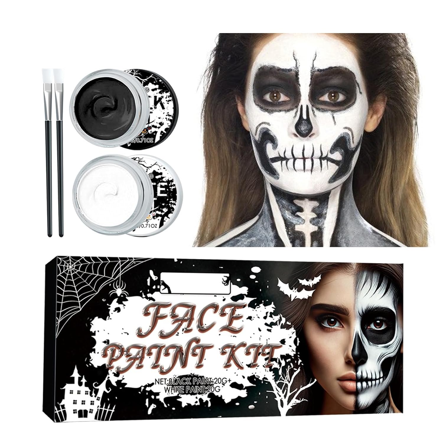 Black and White Halloween Face and Body Paint Set