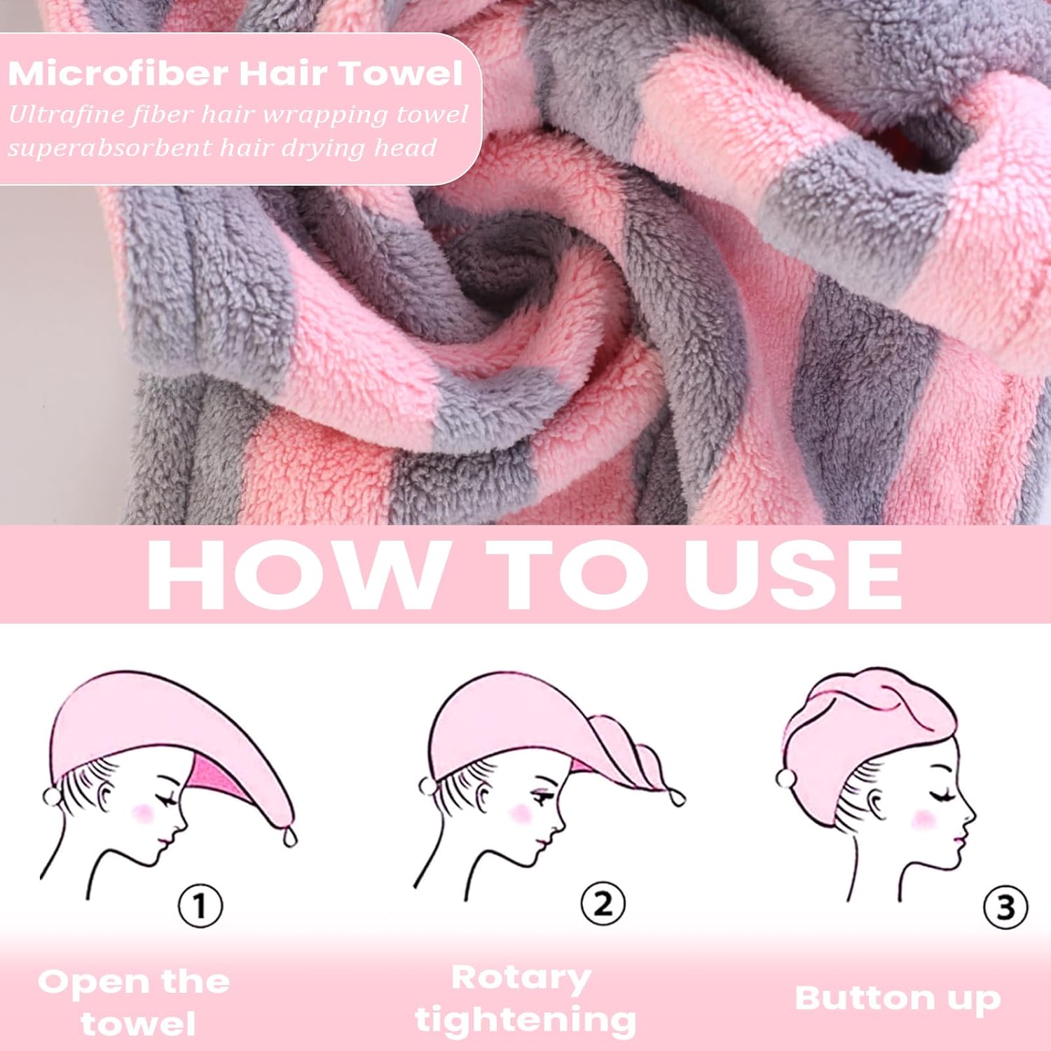 3 Pack Microfiber Hair Towel Wrap for Women 1