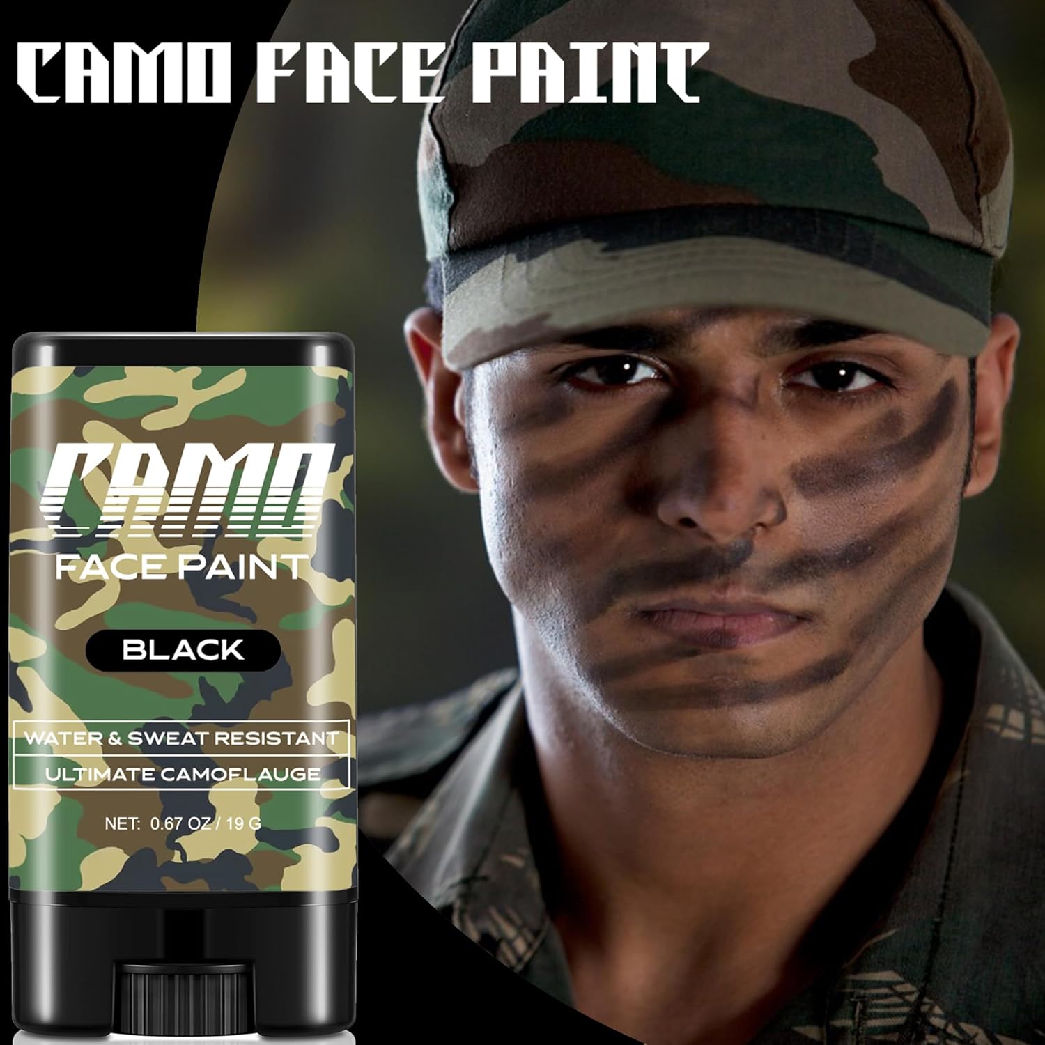 CCbeauty Black Camo Face Paint Stick - Sports Eye Black Halloween Makeup