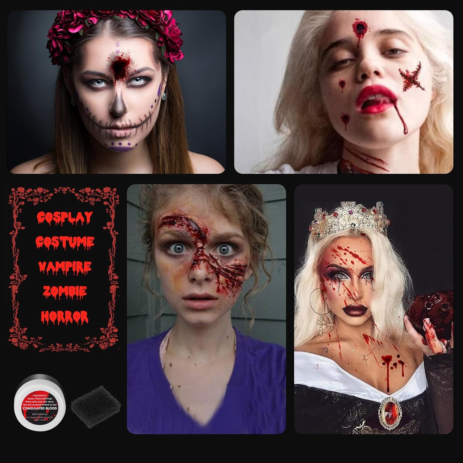 Js2U ZW Vampire Makeup Kit with Fake Teeth and Blood Effects