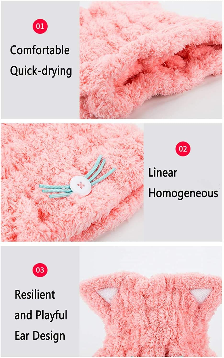 2Pcs Cat Microfiber Hair Drying Towel Wrap for Kids