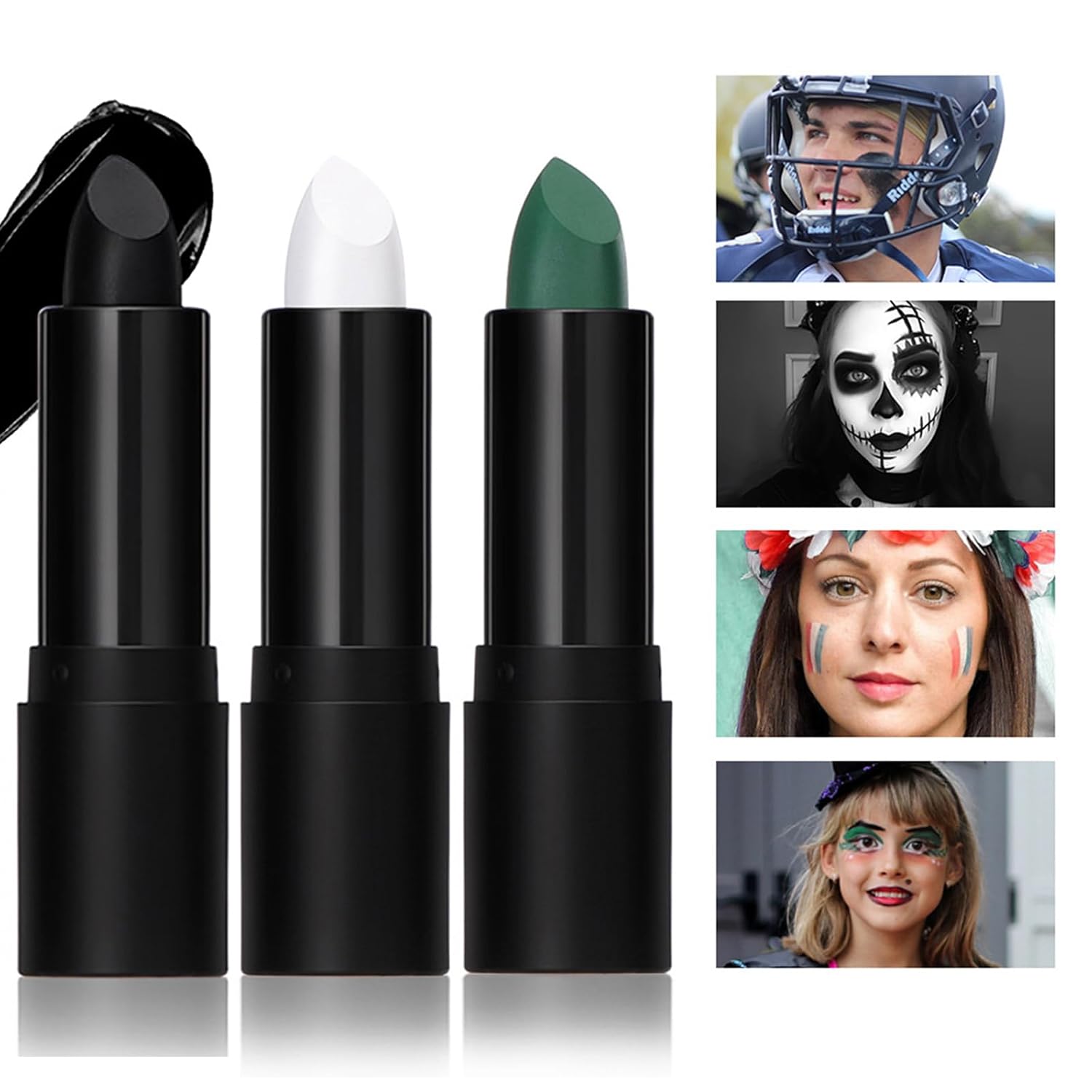 Joyeee 3Pcs Face Paint Stick Set - Black White Green