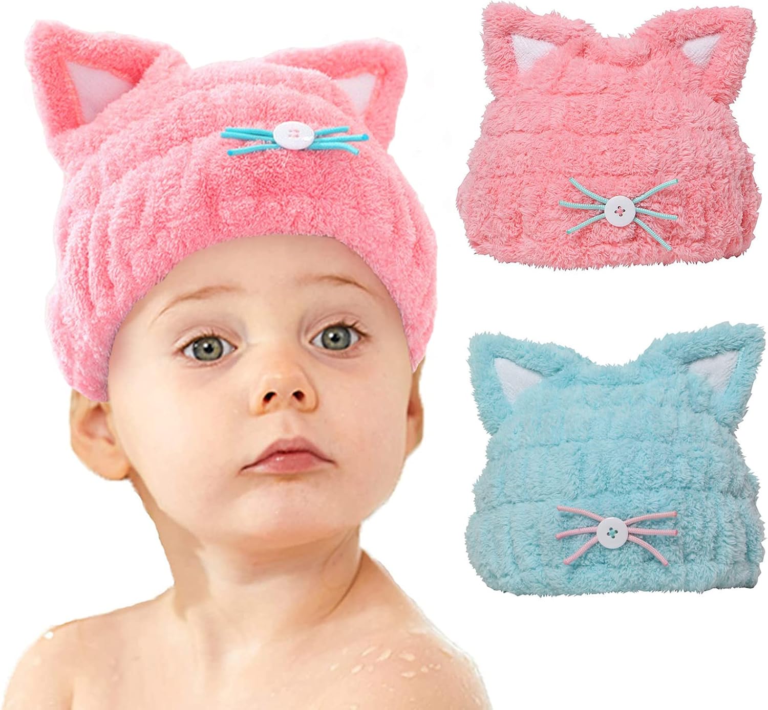 2Pcs Cat Microfiber Hair Drying Towel Wrap for Kids
