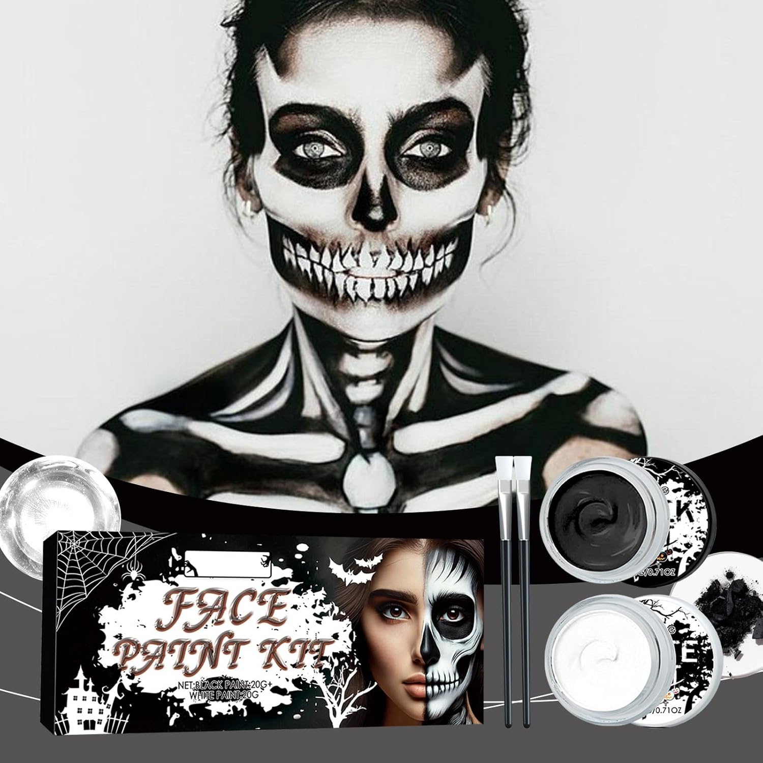 Black and White Halloween Face and Body Paint Set