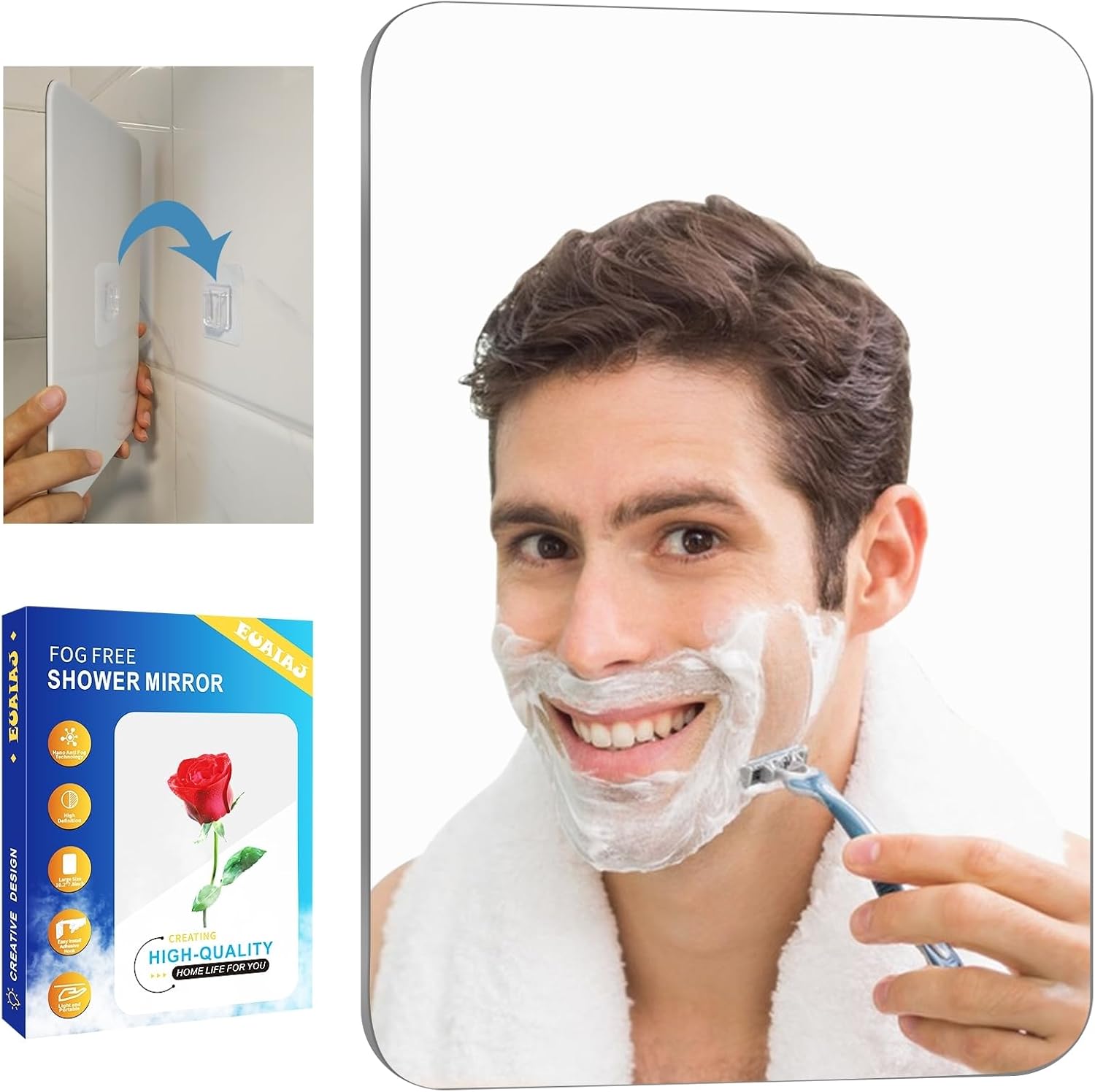 Fogless Shower Mirror with 2 Hooks Large 102x78in