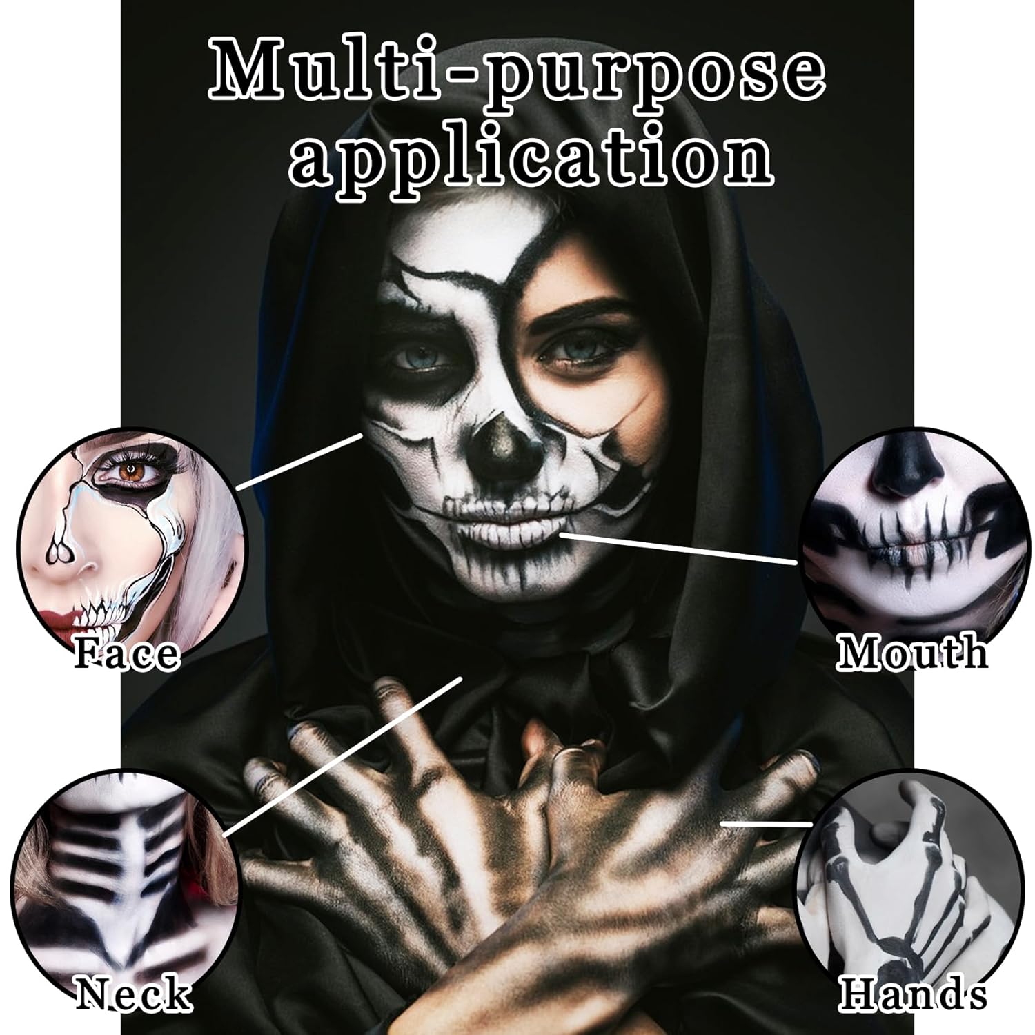 2PCS White Black Face Body Paint Kit for Halloween Costume SFX Makeup