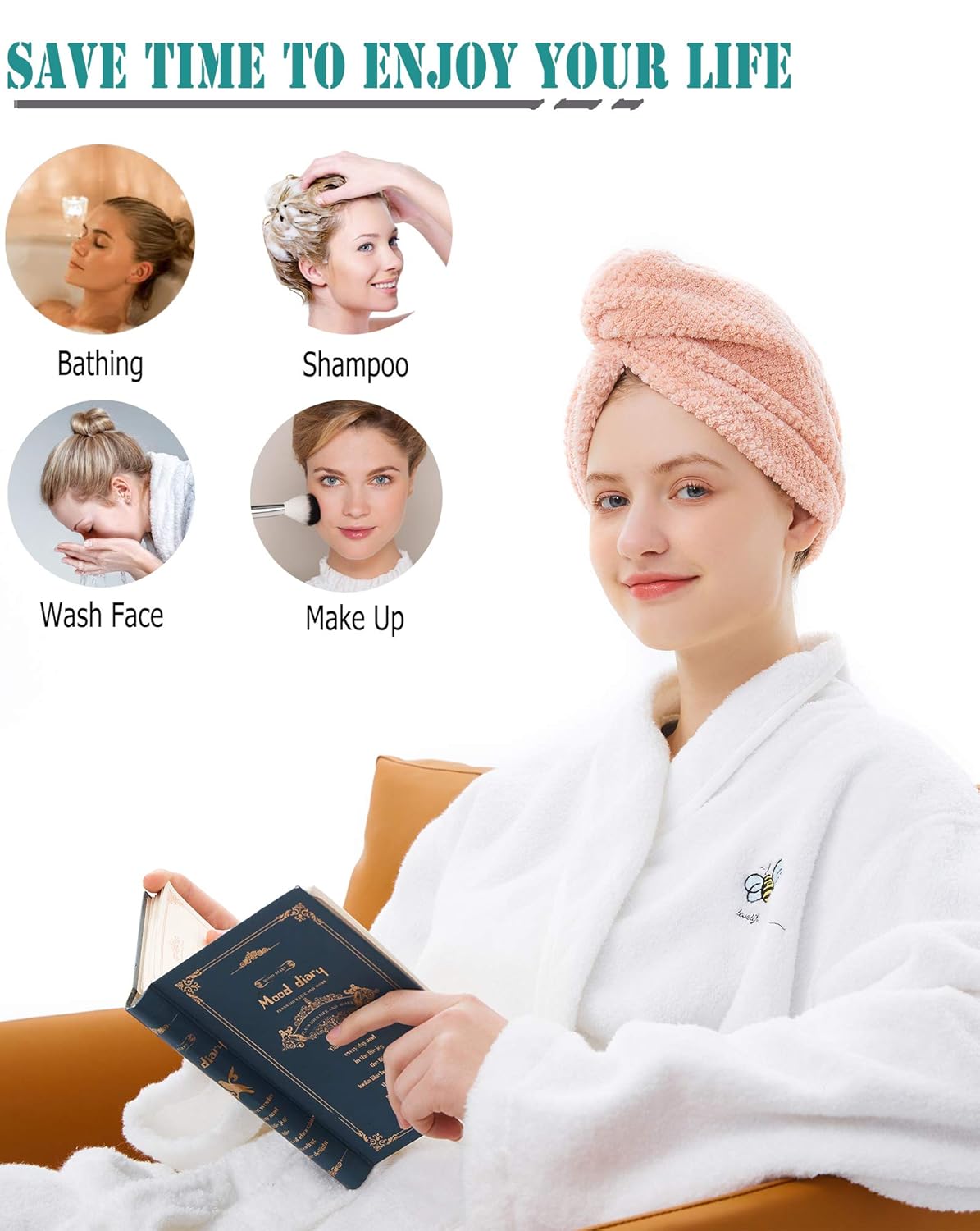 ELLEWIN 3 Pack Hair Towel Wrap with Buttons