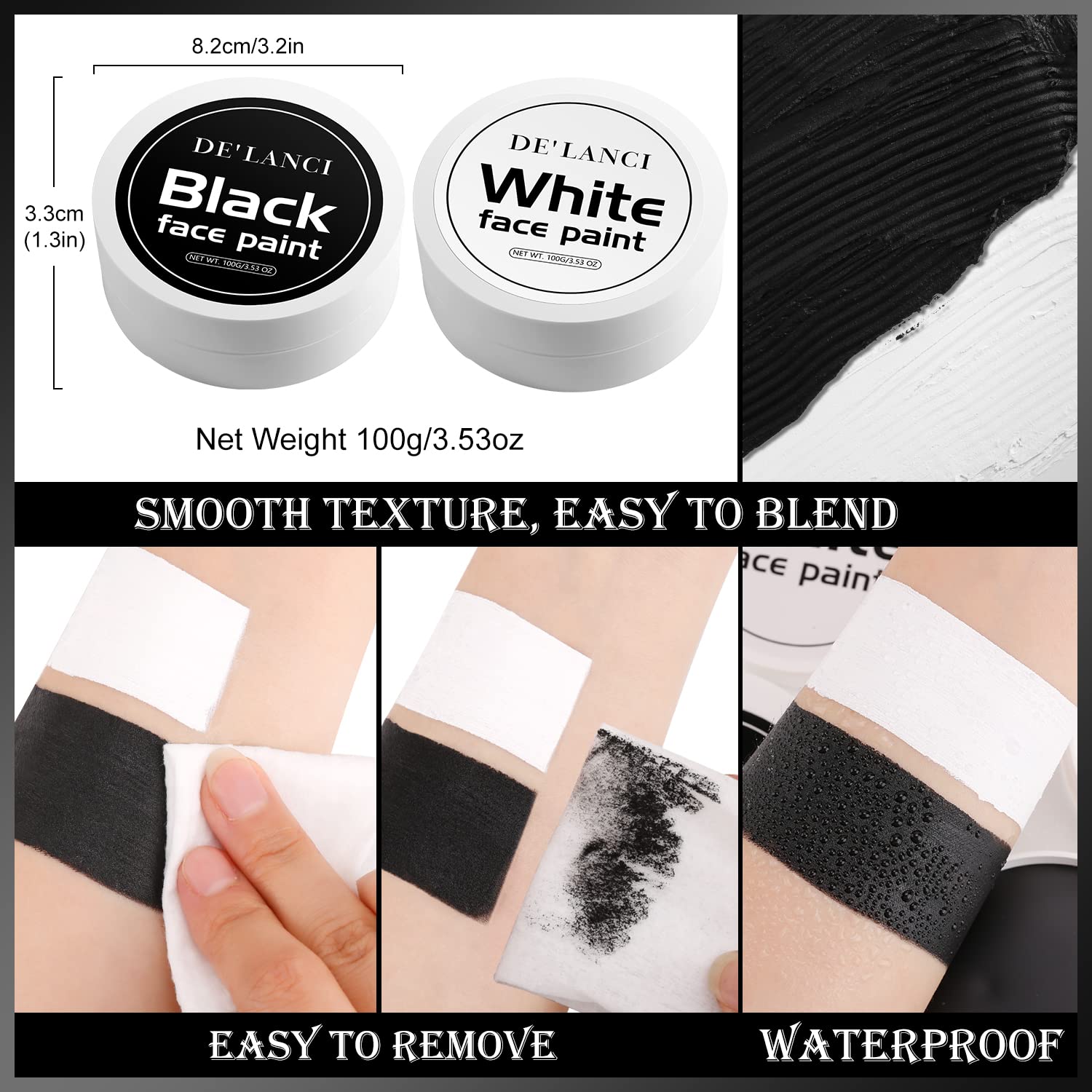 Oygcee Black White Body Paint Makeup Kit for Halloween SFX