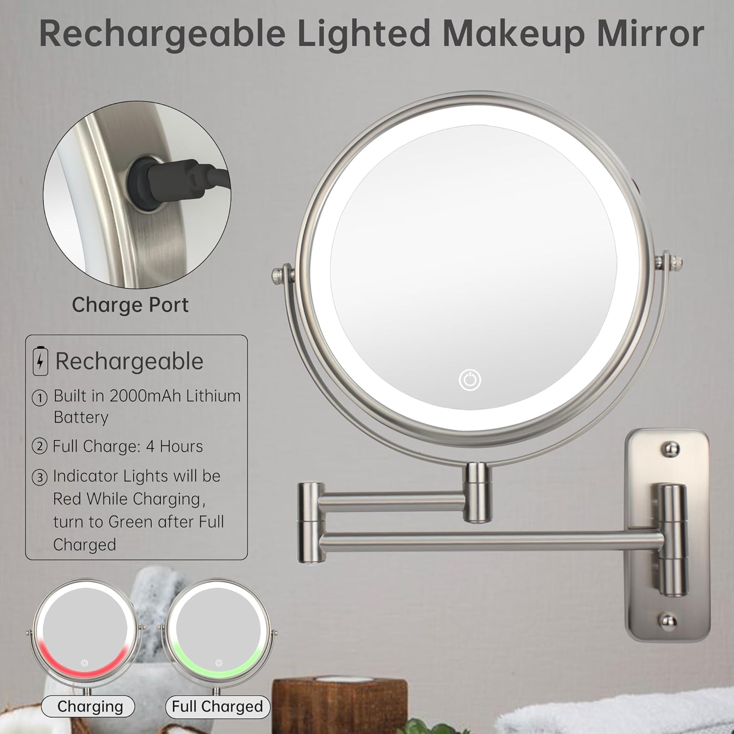 JANEEVA 8 Wall Mounted Lighted Makeup Mirror