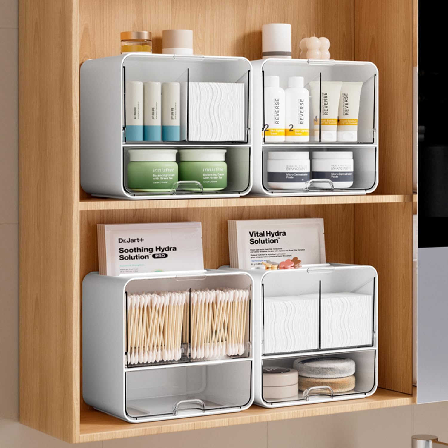 ONEFOLL Wall Mounted Makeup Organizer with Slant Flip and Drawer