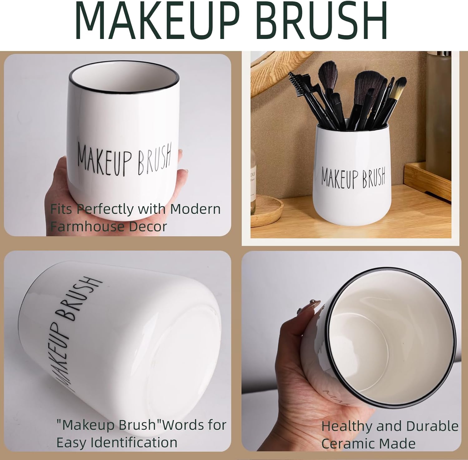 LEETOYI Ceramic Makeup Brush Holder White