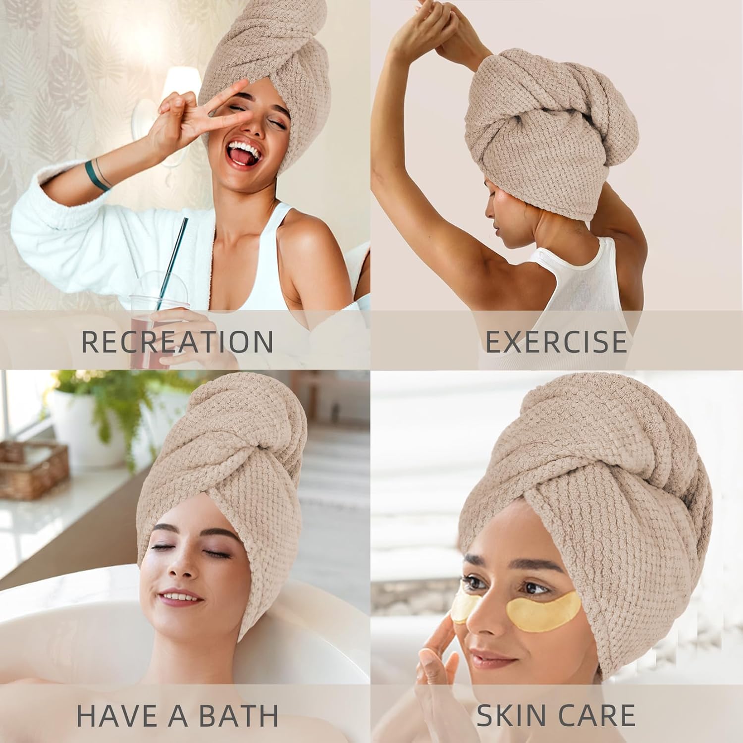 MaopaoBeauty Microfiber Hair Towel Wrap Khaki
