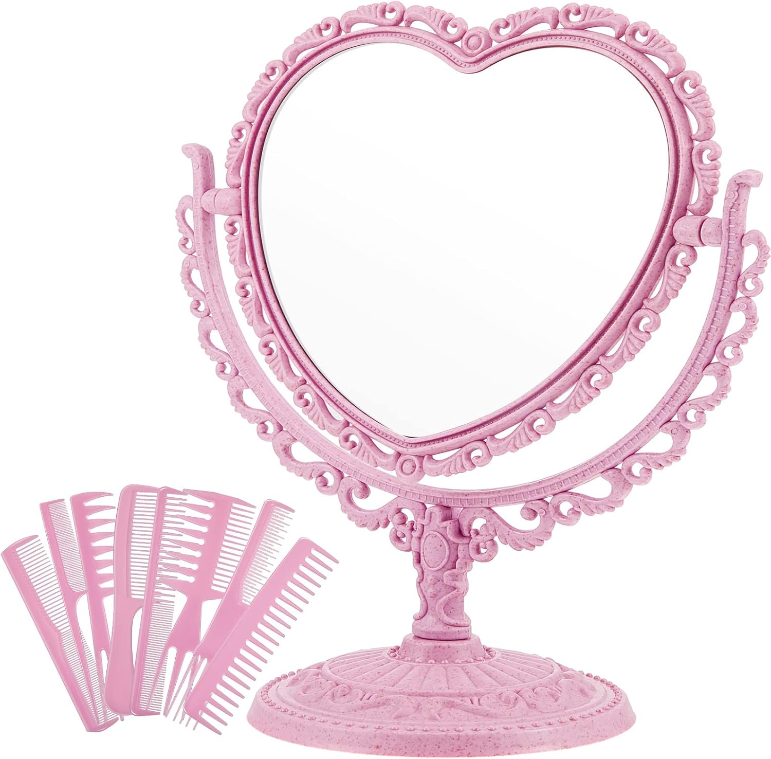 CHENGU Heart-Shaped Mirror 8 Combs Hair Styling Set Pink