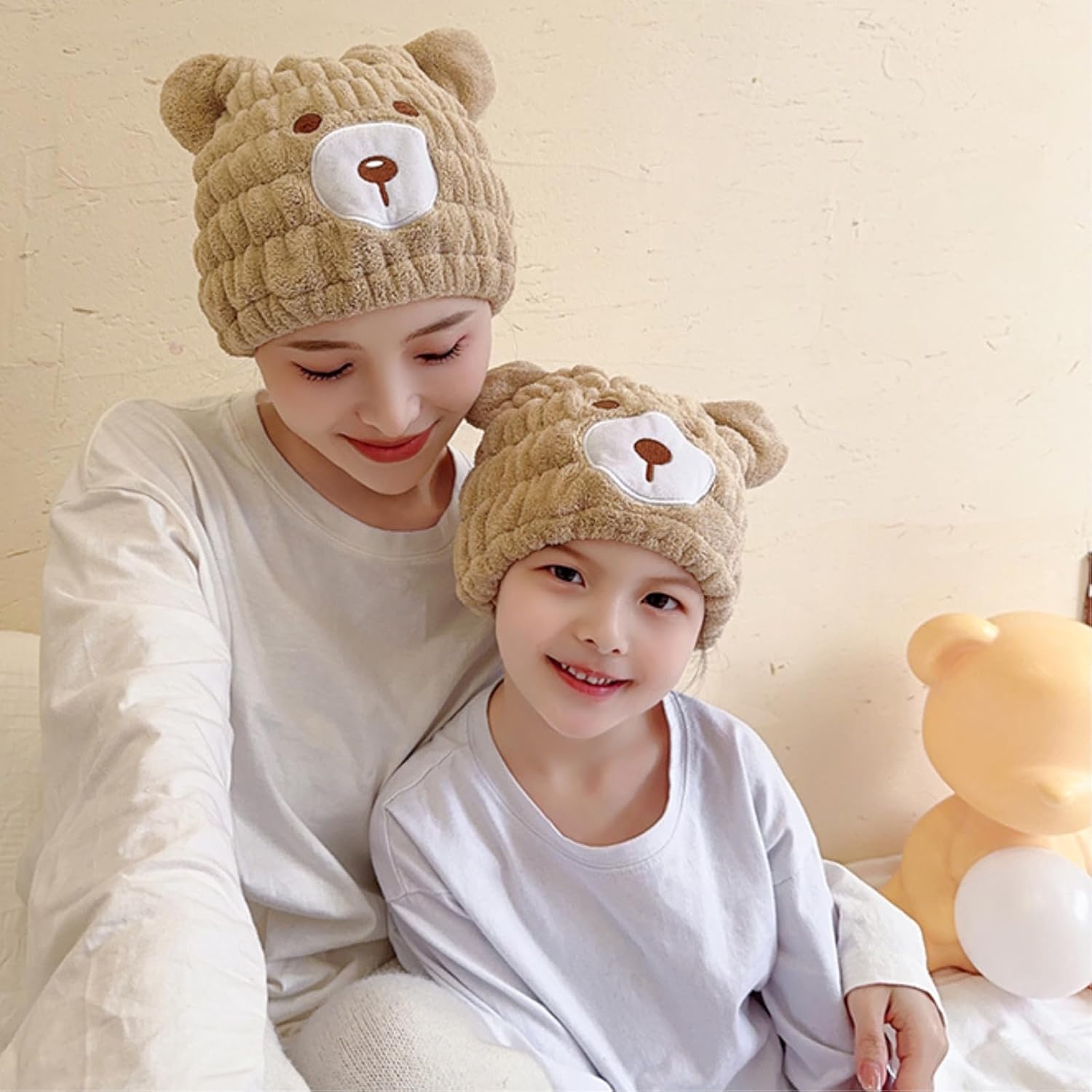 LCBD Microfiber Hair Towel Wrap for Kids - Brown Bear Design