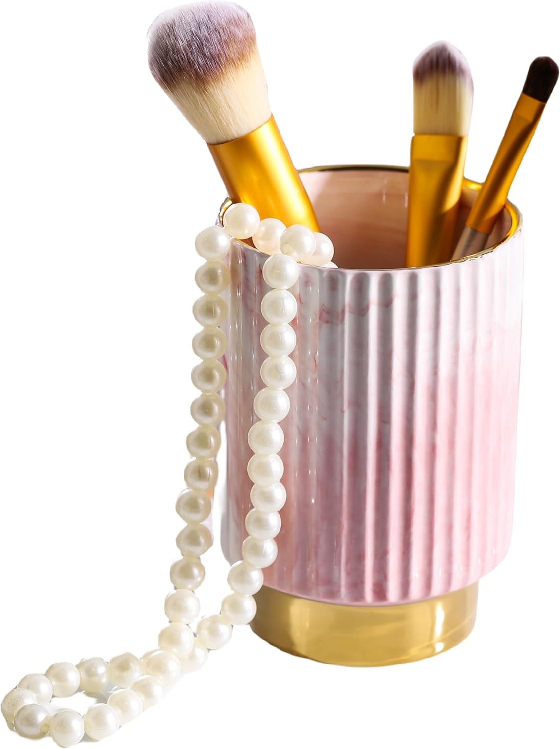 IEEK Pink and Gold Makeup Brush Holder Organizer