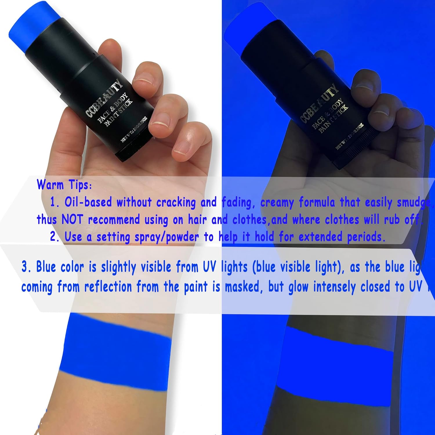 CCBeauty Neon UV Blue Face Body Paint Stick for Halloween Cosplay