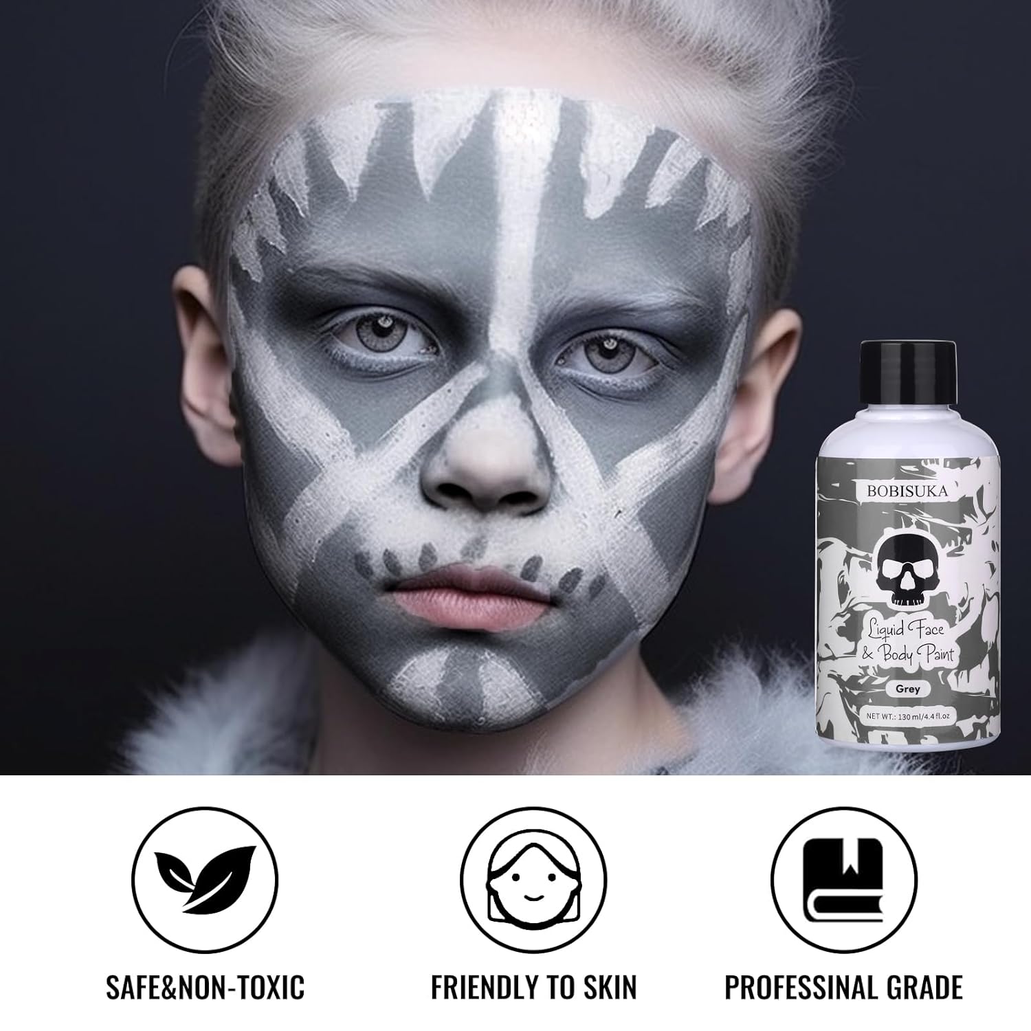 BOBISUKA Grey Face Body Paint Liquid Texture Washable Non-Toxic