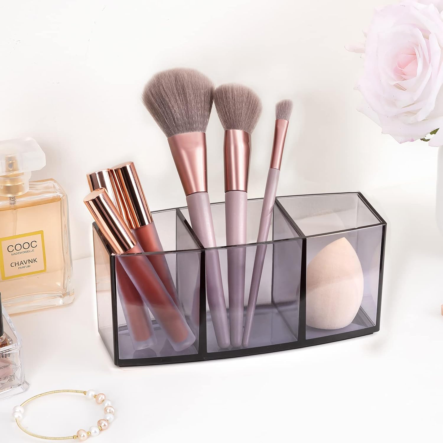 HBlife Clear Makeup Brush Holder Organizer with 3 Slots 1