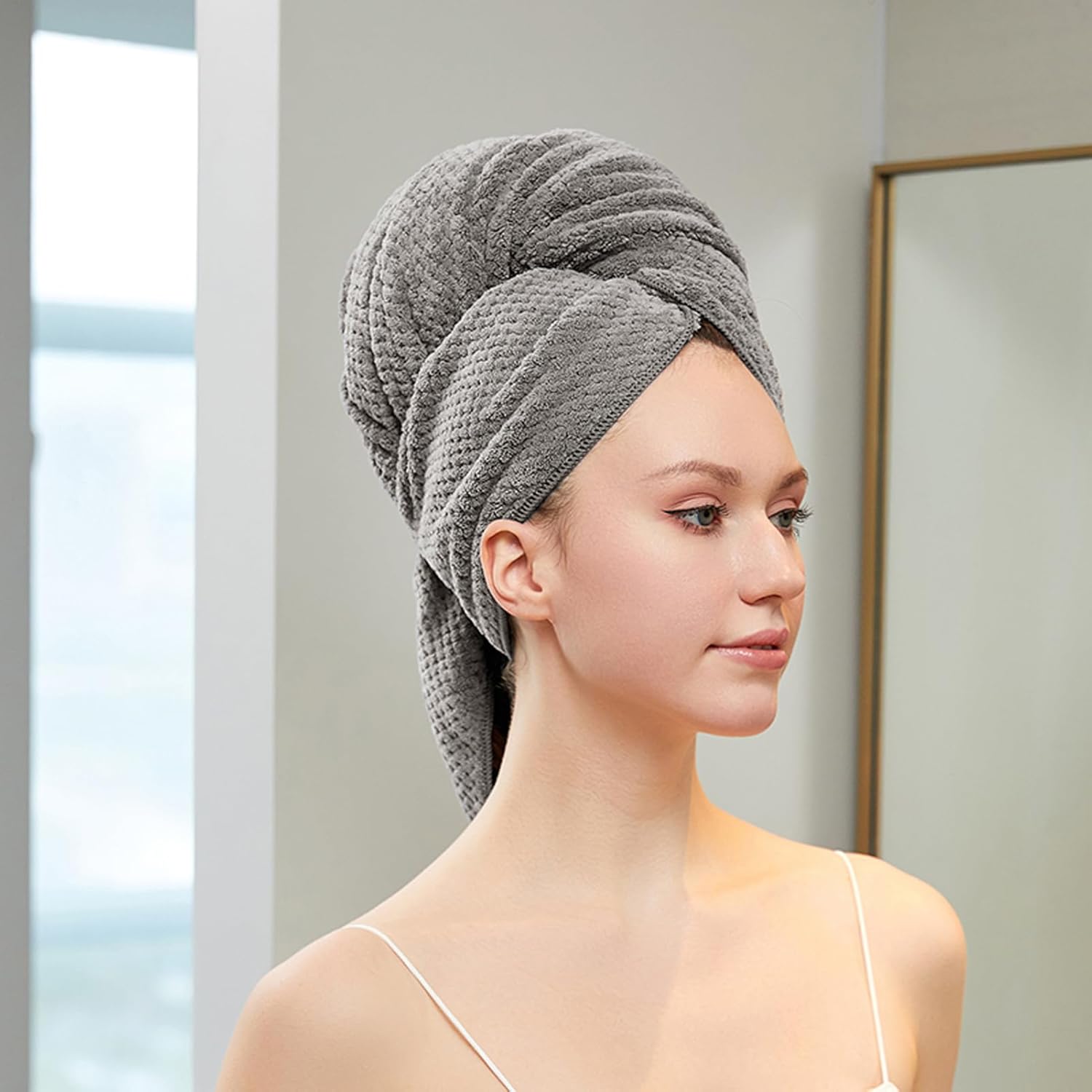 SURPRISE PIE Women Microfiber Hair Towel Wrap - Grey