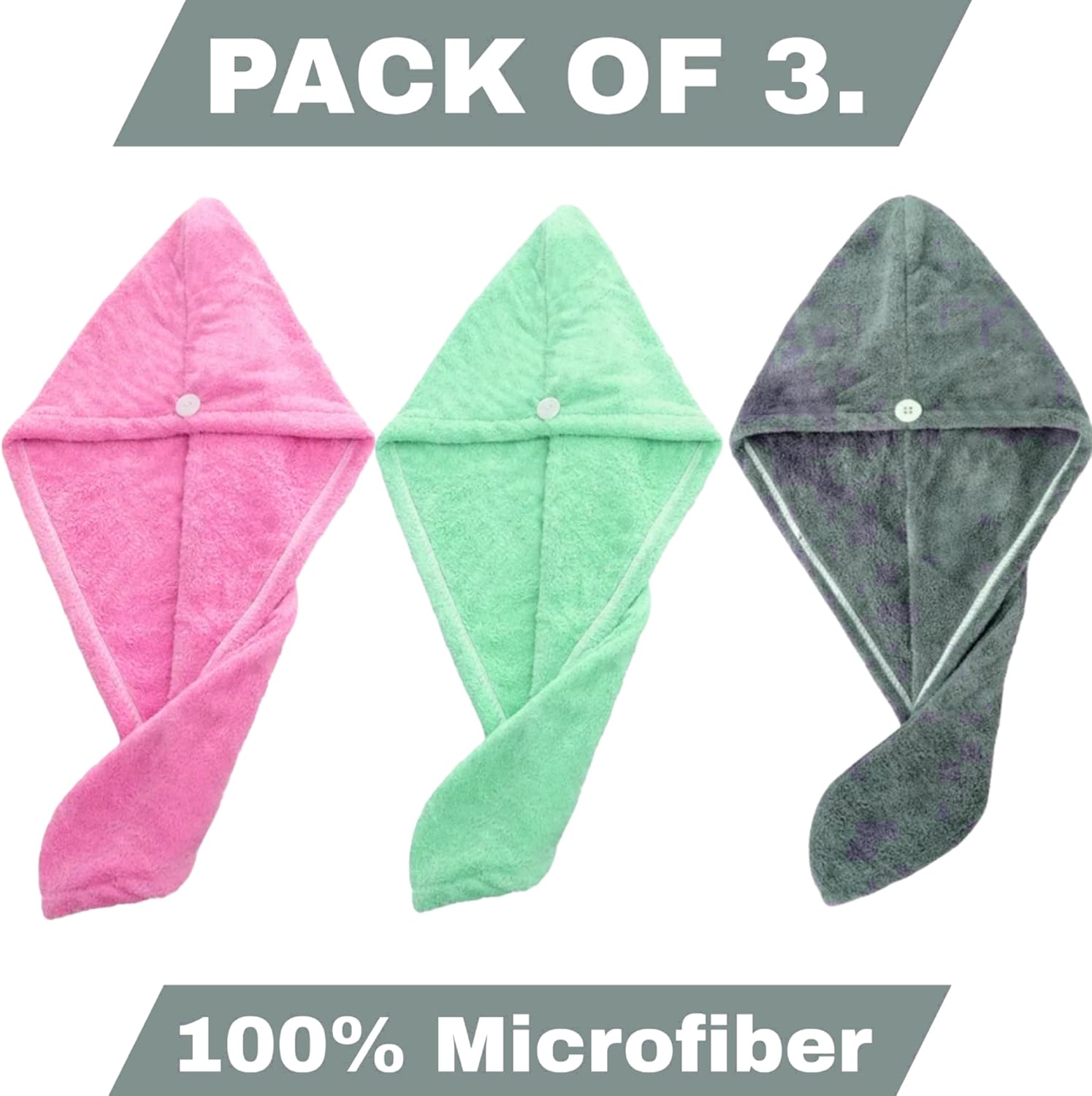 CB HOME Microfiber Hair Drying Turban Towels Pack of 3 1