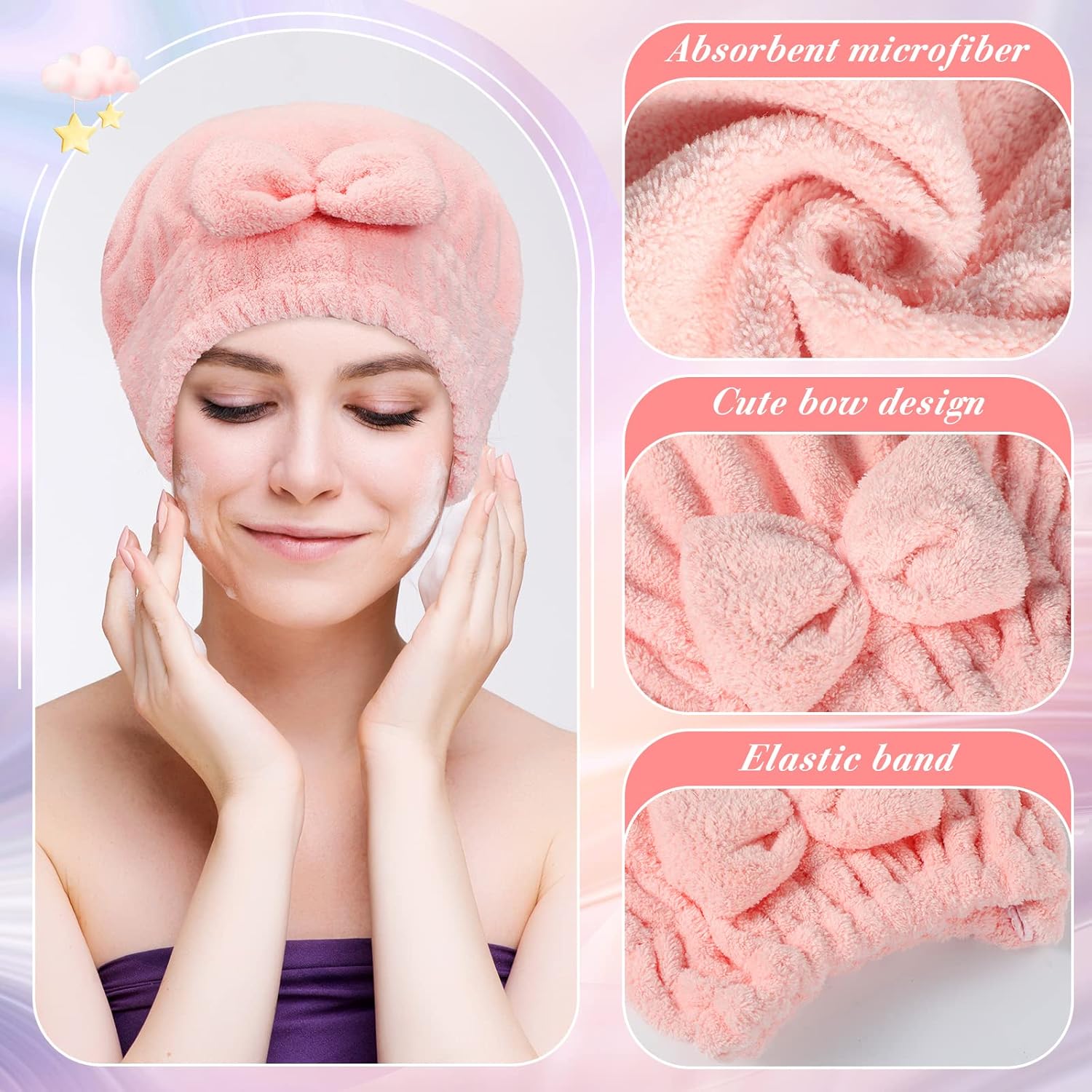 Sureio 4 Pcs Microfiber Hair Drying Towels