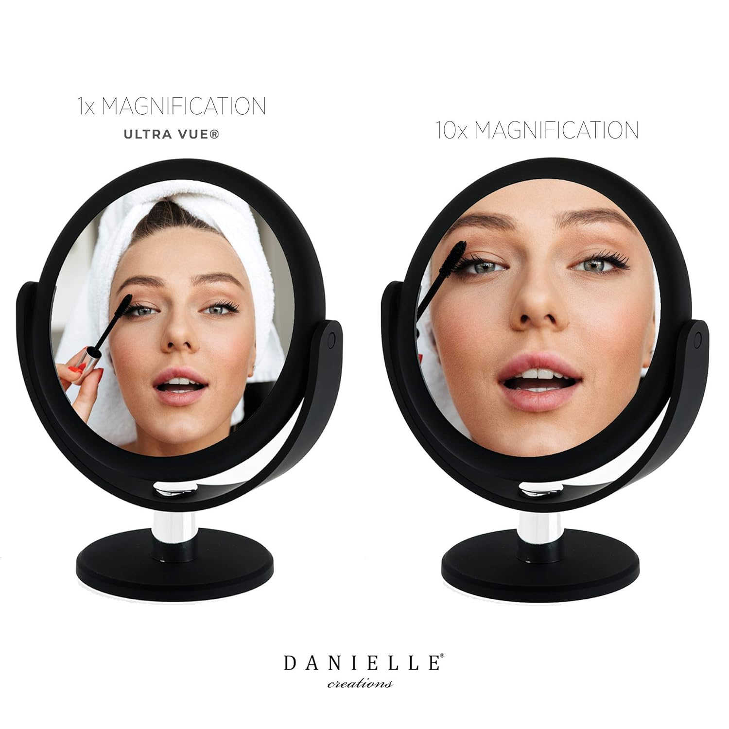 Danielle Creations Soft Touch Black Round Vanity Mirror 10X Magnification