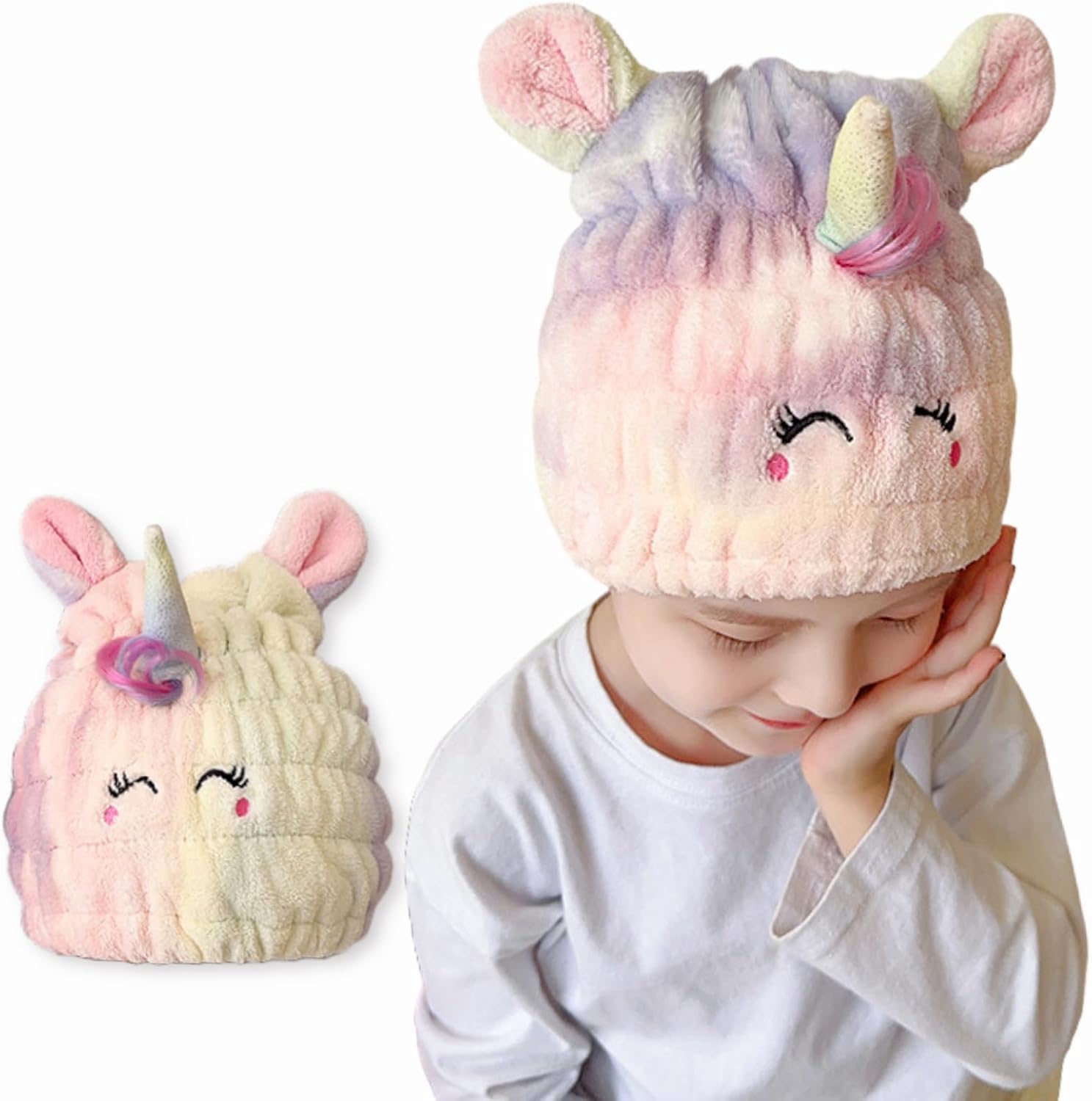 LCBD Microfiber Hair Towel Wrap for Kids Unicorn Design