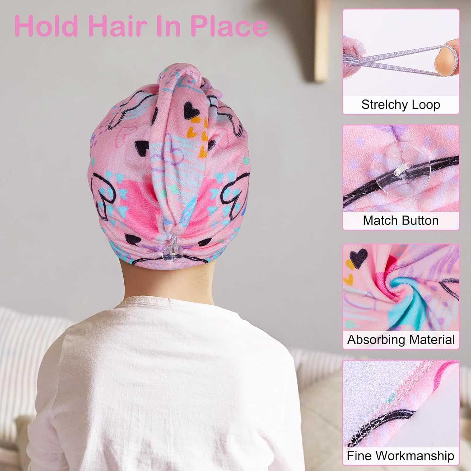Basumee Microfiber Hair Towel Wrap 2 Pack for Kids Women