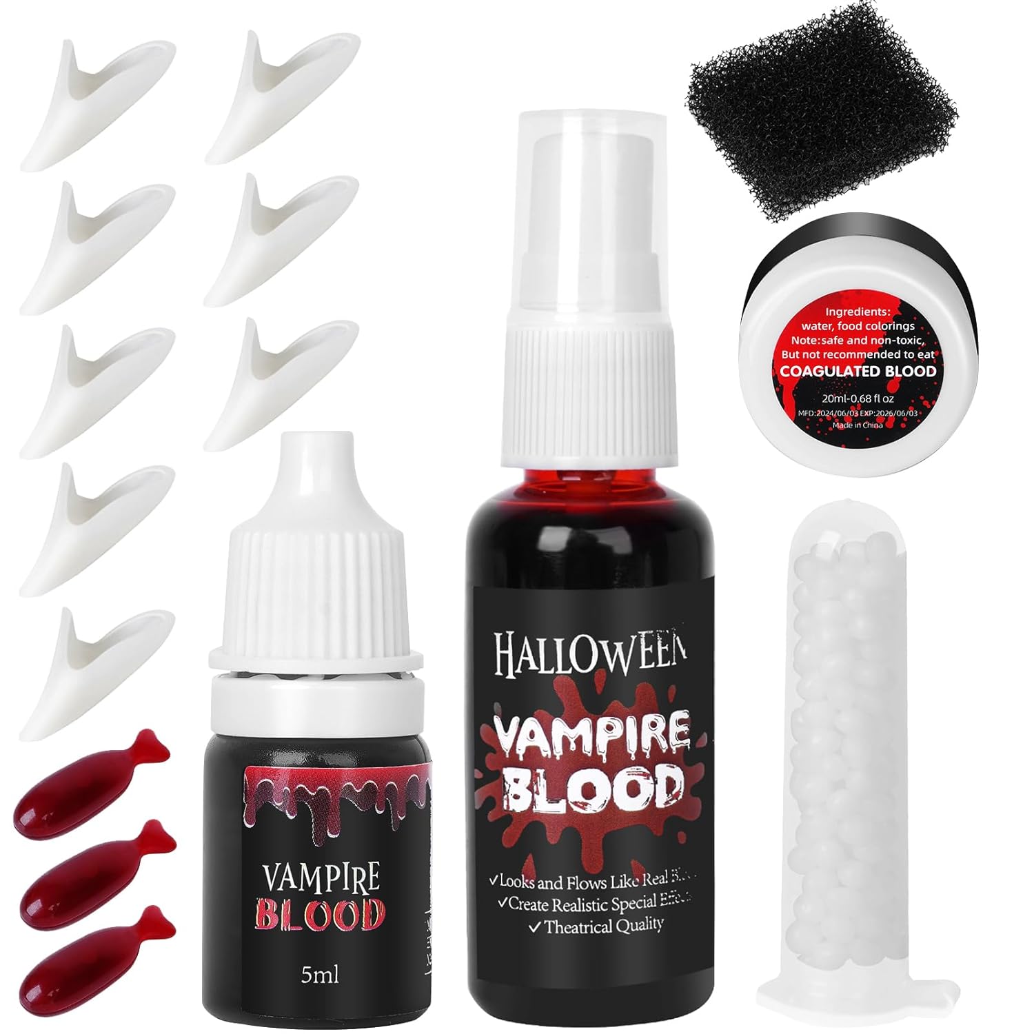 Js2U ZW Vampire Makeup Kit with Fake Teeth and Blood Effects