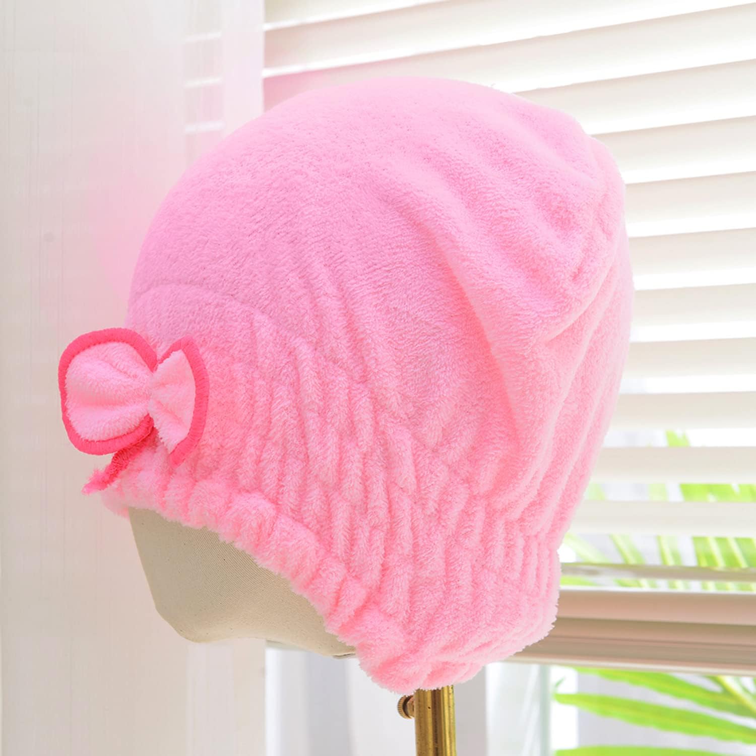 JIEOU Microfiber Hair Drying Cap 3 Packs Red Pink Yellow
