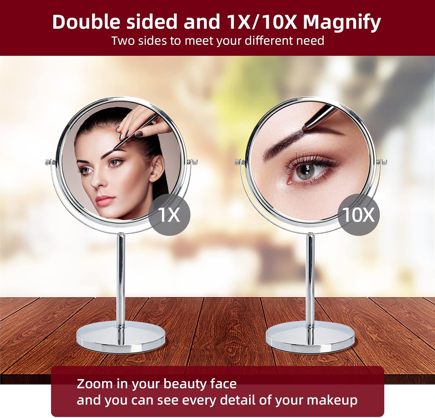 15 Tall Classic Round Magnifying Makeup Mirror with 1X10X and Swivel Stand