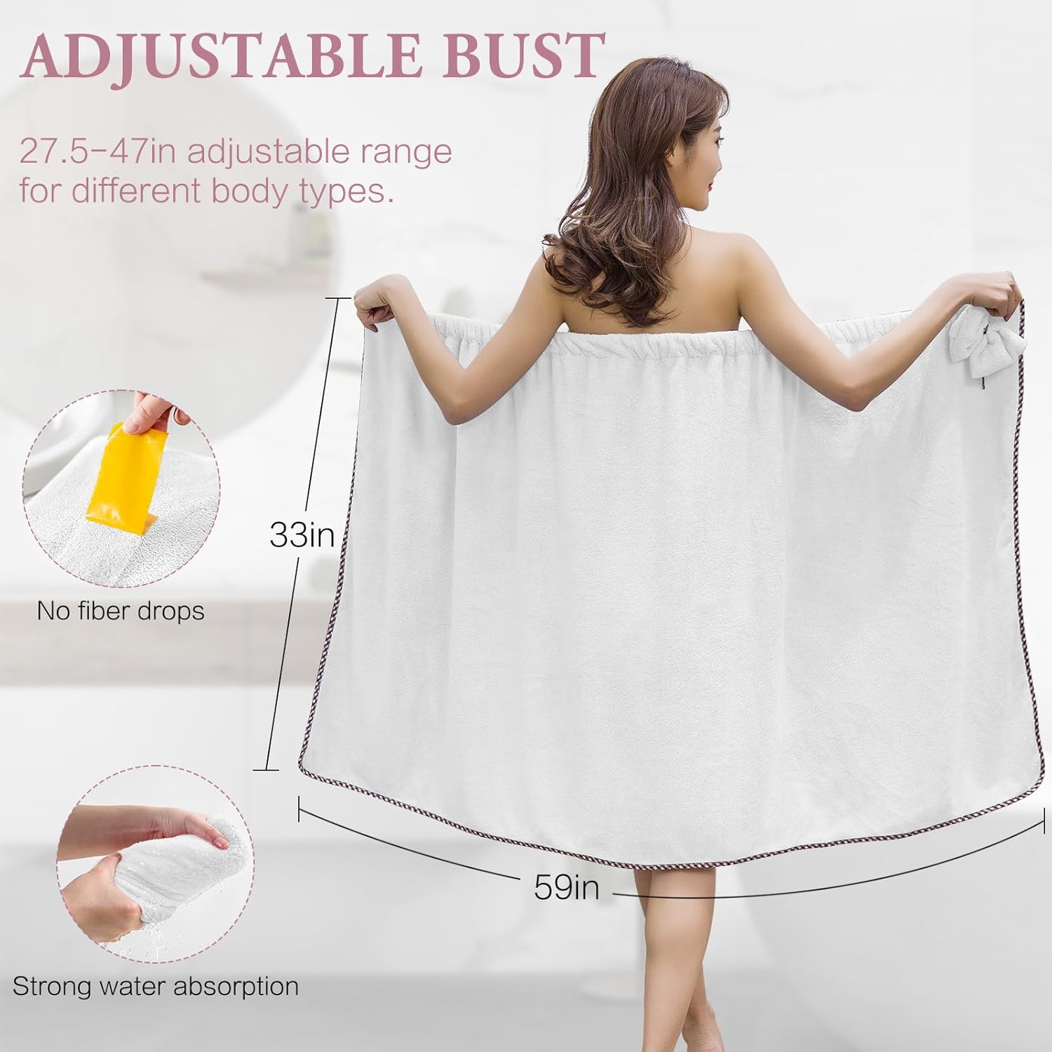 KOIKEY Adjustable Soft Microfiber Bath Towel Wrap for Women