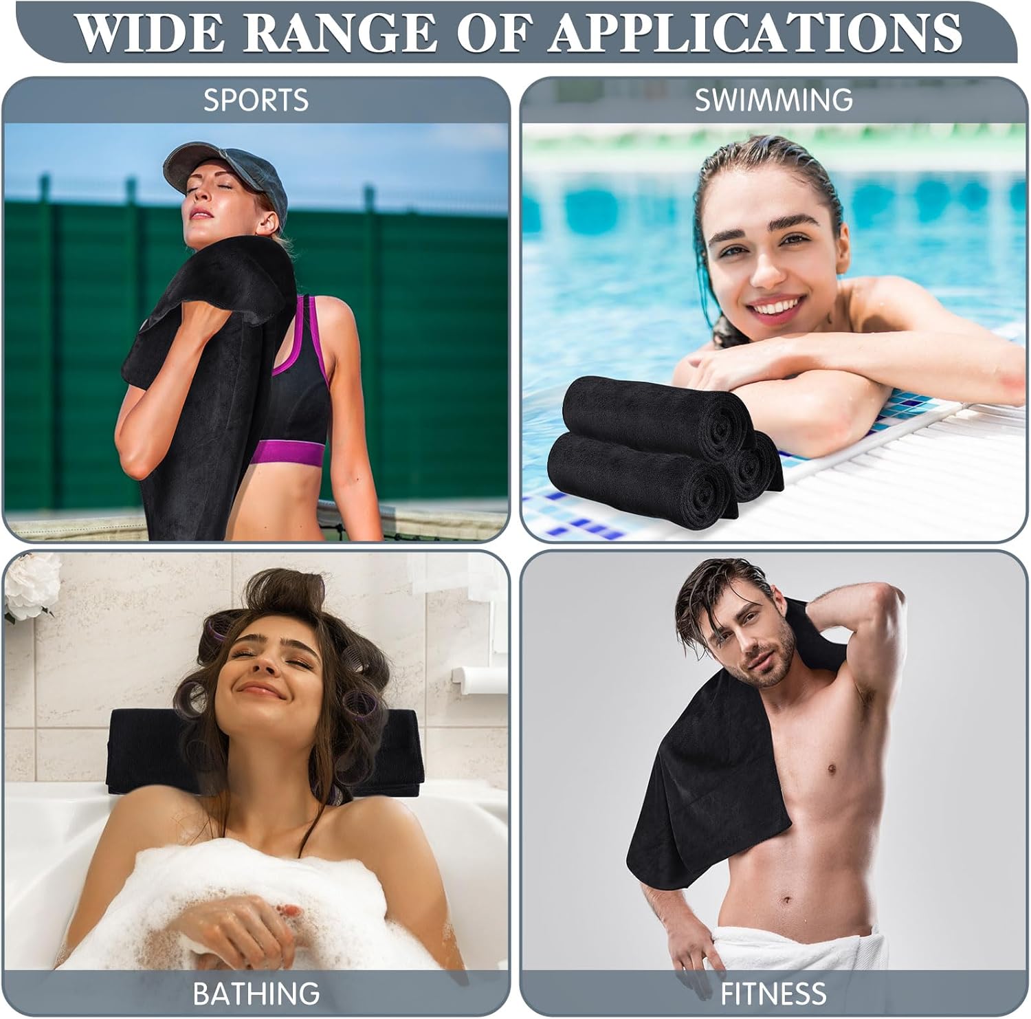 Newwiee 100pcs Large Black Microfiber Salon Towels