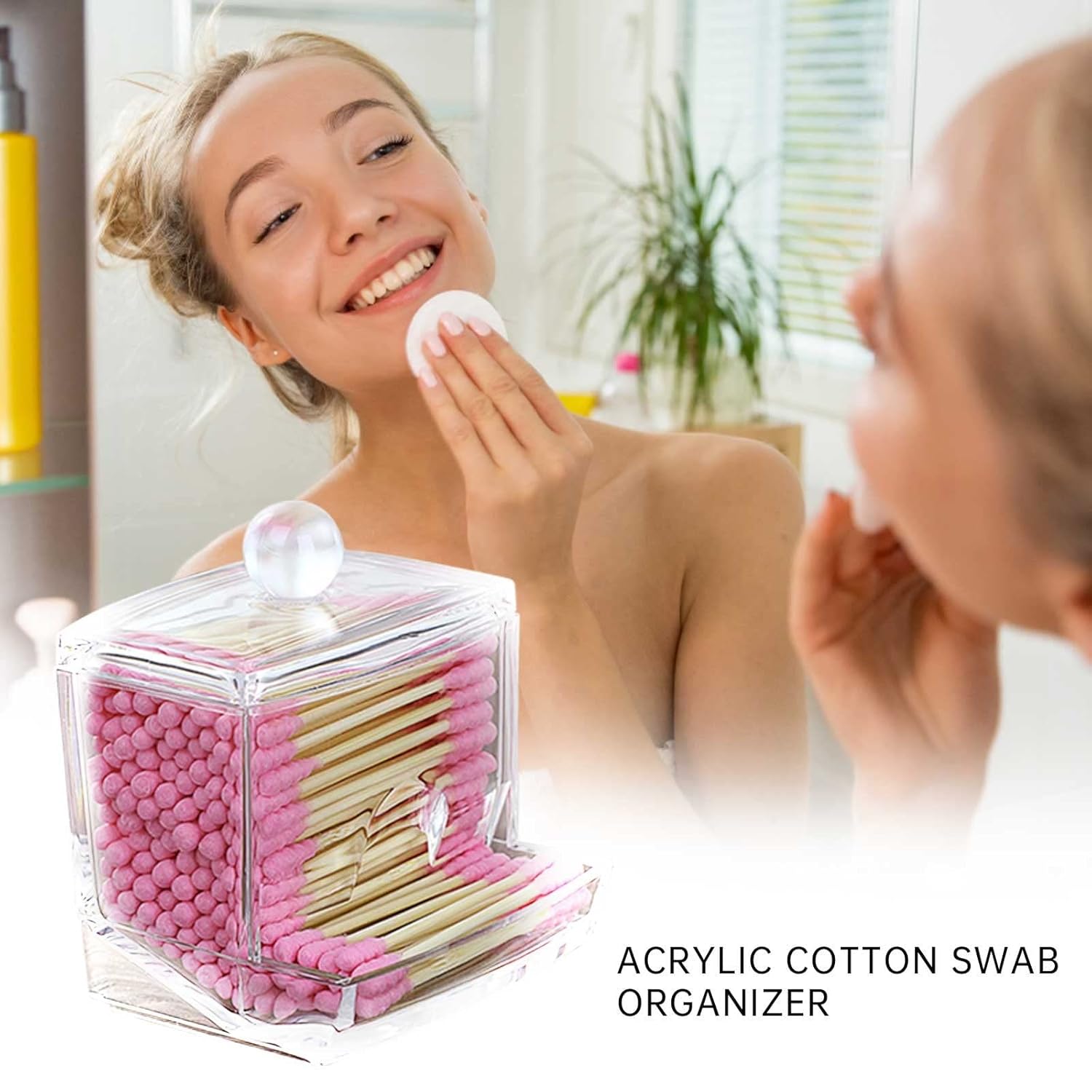 Clear Acrylic Storage Holder for Cotton Swabs and Makeup Accessories