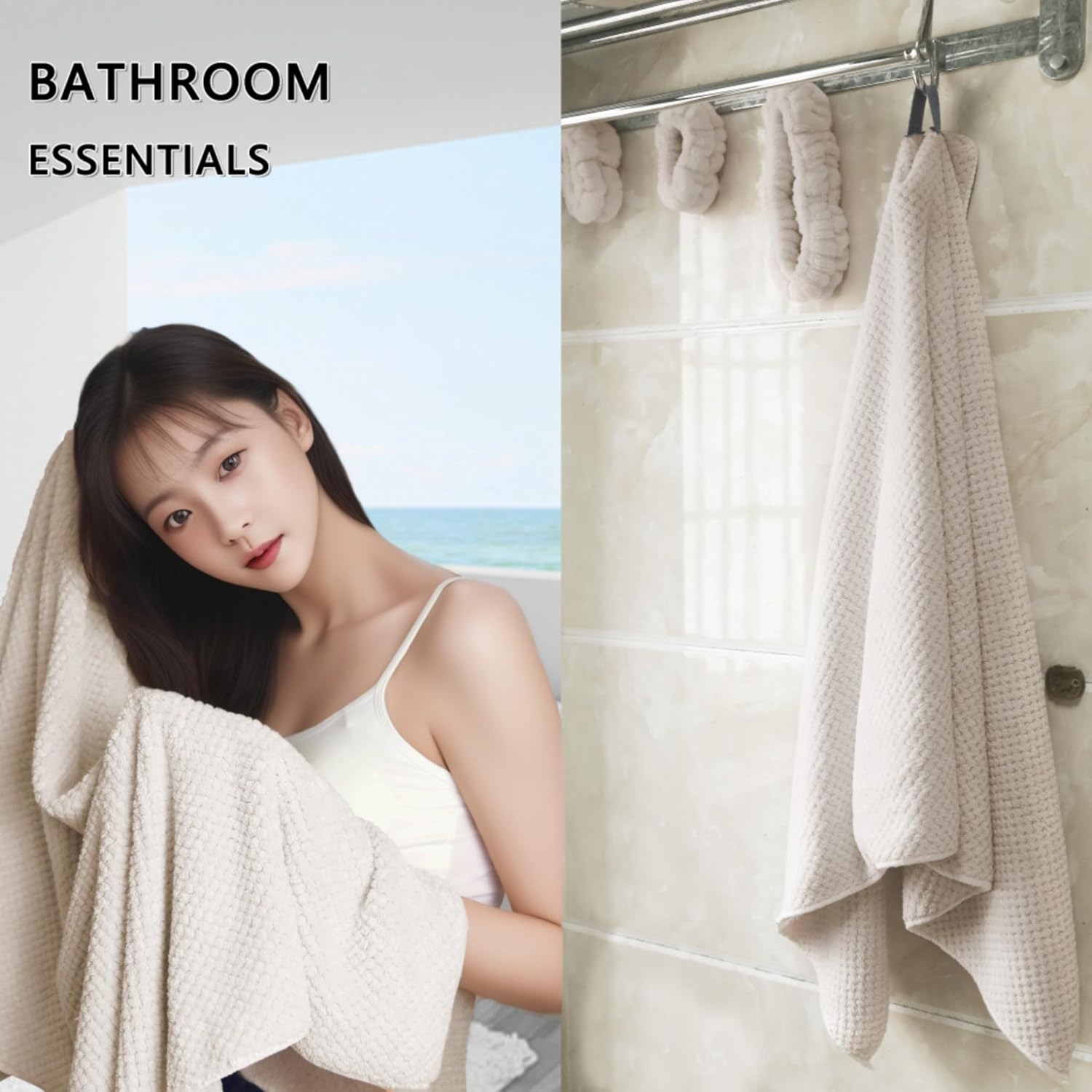 Large Microfiber Hair Towel with Spa Headband and Wristbands Set