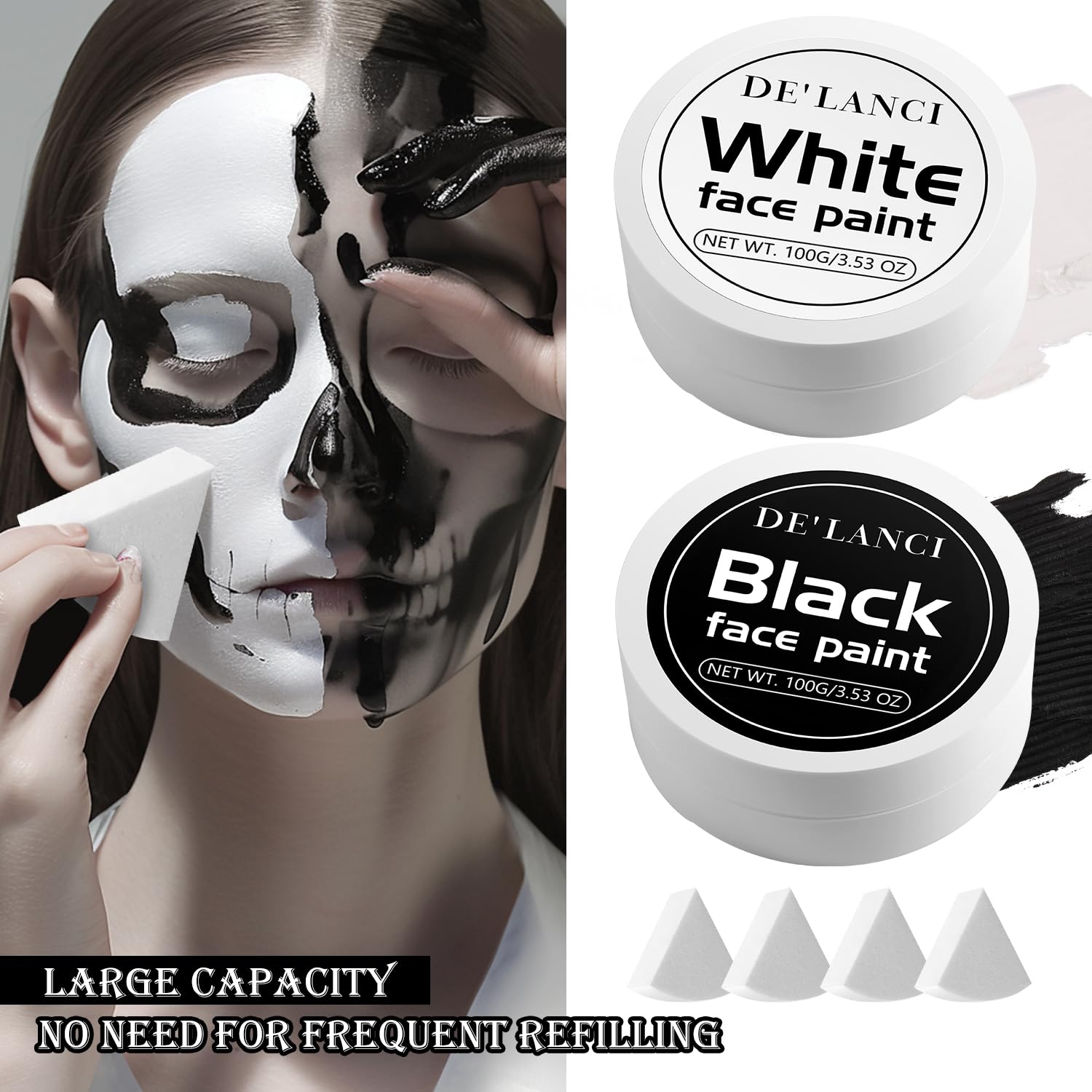 Oygcee Black White Body Paint Makeup Kit for Halloween SFX