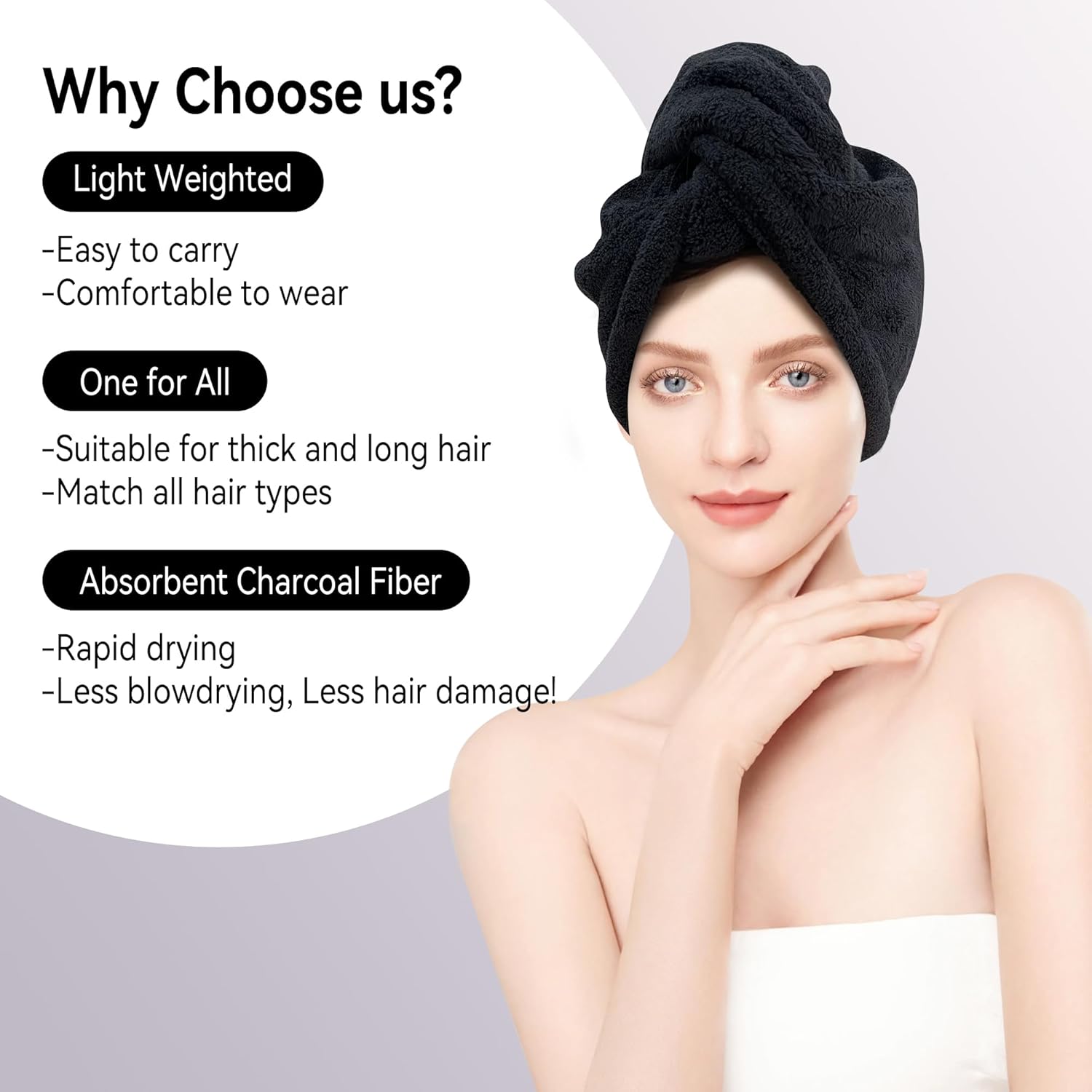 Wetore 3 Pack Microfiber Hair Towel with Button Closure